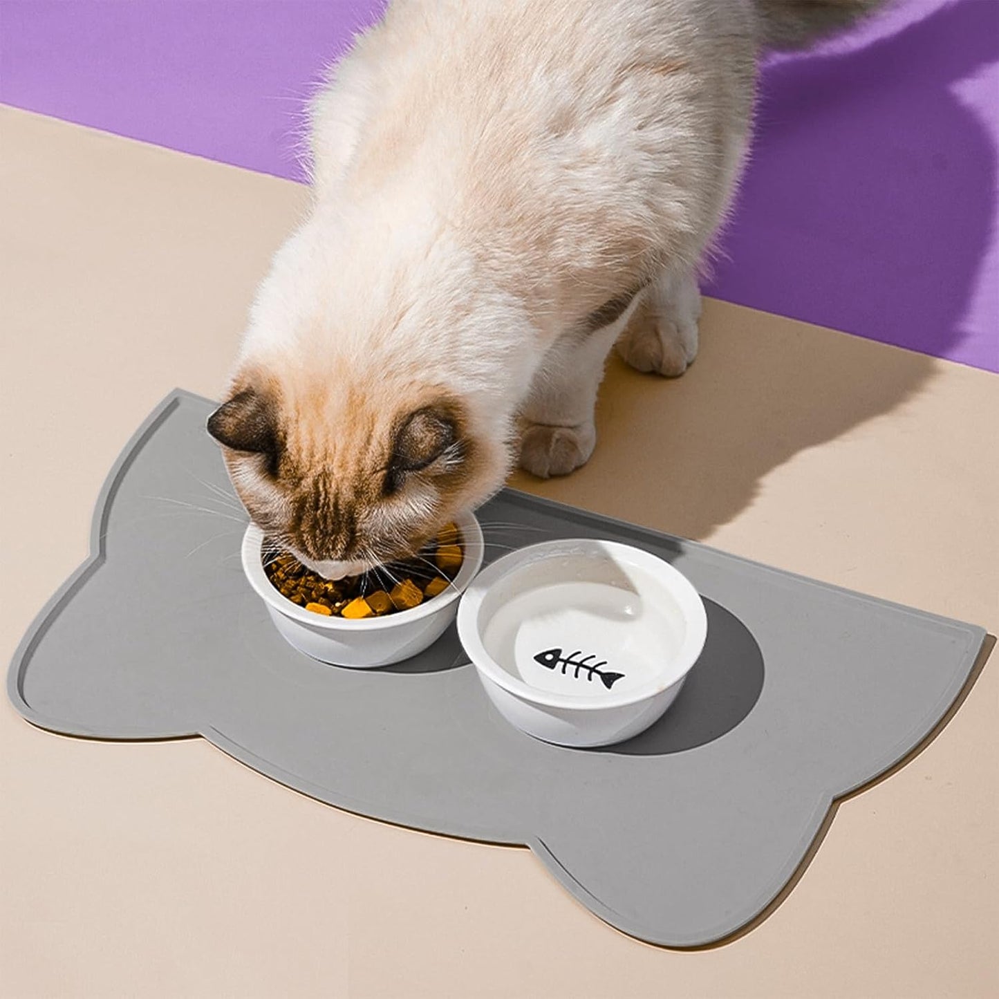 Cat Food Mat, Silicone Pet Feeding Mat for Floor Non-Slip Waterproof Dog Water Bowl Tray Cushion (17" x 10", Dark Gray)