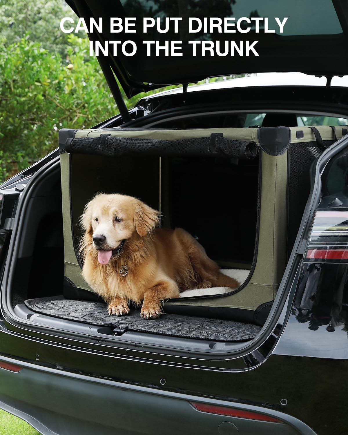 24-Inch Collapsible Travel Dog Crate, Portable 4-Door Soft Kennel for Medium to Large Dogs, Durable Mesh Windows, Indoor/Outdoor Use, Foldable, with Storage Bag (Green)