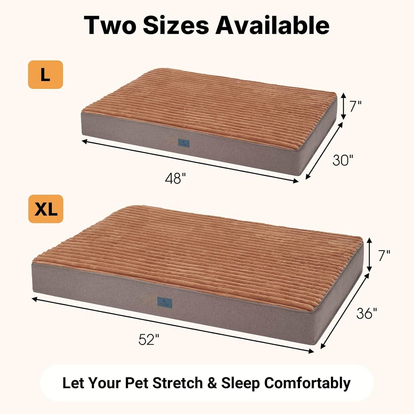 Veehoo Orthopedic Memory Foam Dog Bed, 7 Inch Thick Extra Large XXL Dog Bed for Senior Dogs with Ultra-Soft Fluffy Surface, Waterproof Liner, Removable Washable Cover and Non-Slip Bottom, 52"x36"x7"