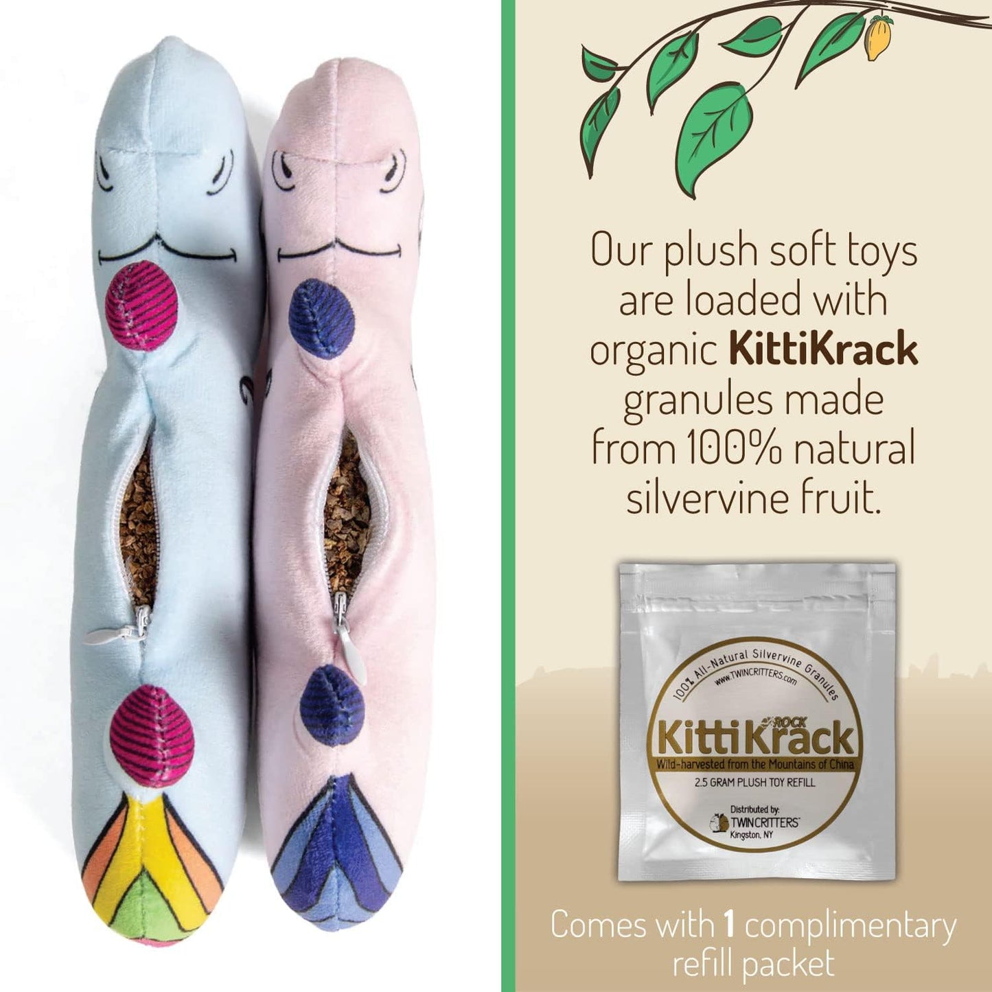 Silvervine Unicorn 2-Pack Organic Catnip Substitute Toys for Cats & Kittens | 100% All-Natural Wild Harvested | 2 Refillable Unicorn Kicker Cat Toys