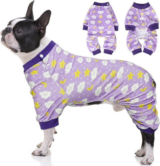 BEAUTYZOO Dog Pajamas Medium Sized Dog, Summer Doggie Pajamas for Boy Girl, Soft Strechy Cotton Puppy Pjs Jammies Onesies for Men Women, Pet Jumpsuit Body Suit Cat Apparel Clothes, Purple M