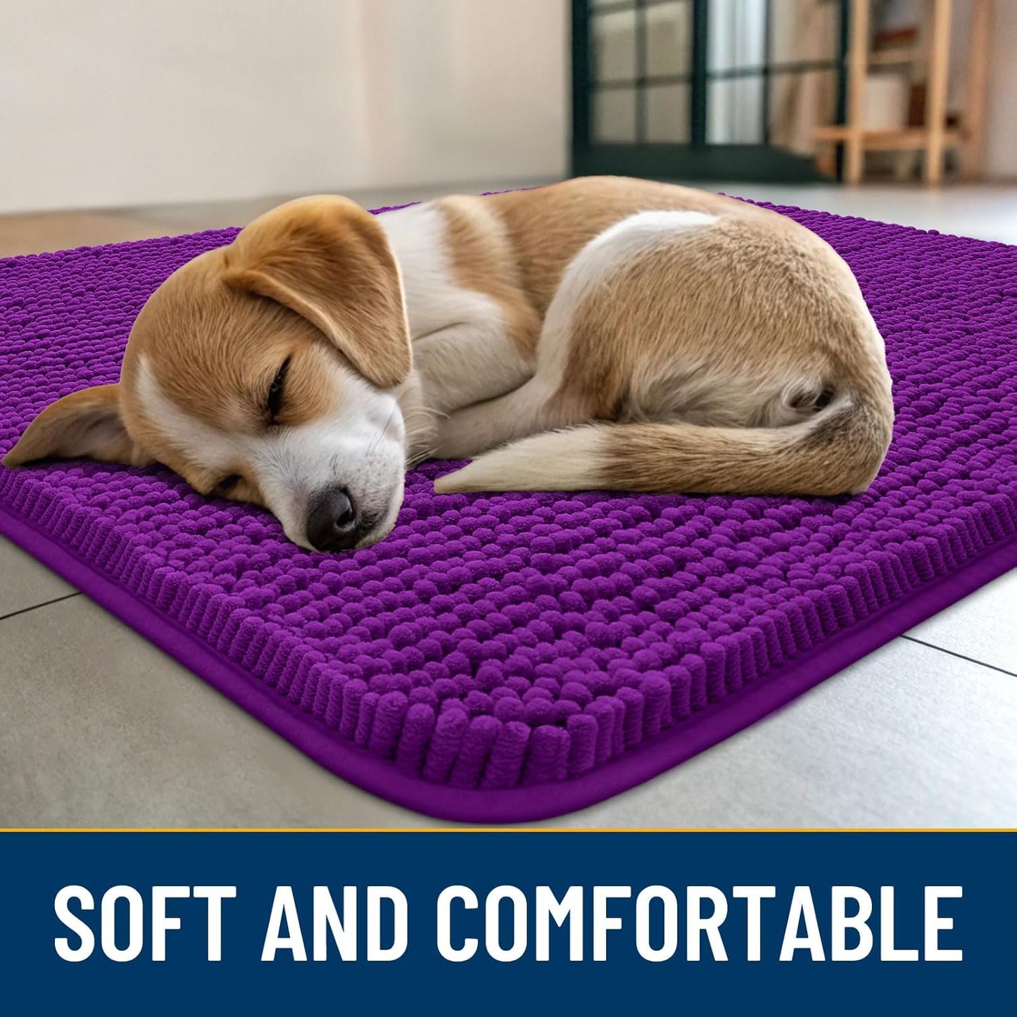 Smiry Dog Door Mat for Muddy Paws 24x16, Absorbs Moisture and Dirt Doormat, Non-Slip Washable Quick Dry Chenille Front Door Mat Indoor Entrance, Entryway Carpet for Inside Floor, Purple
