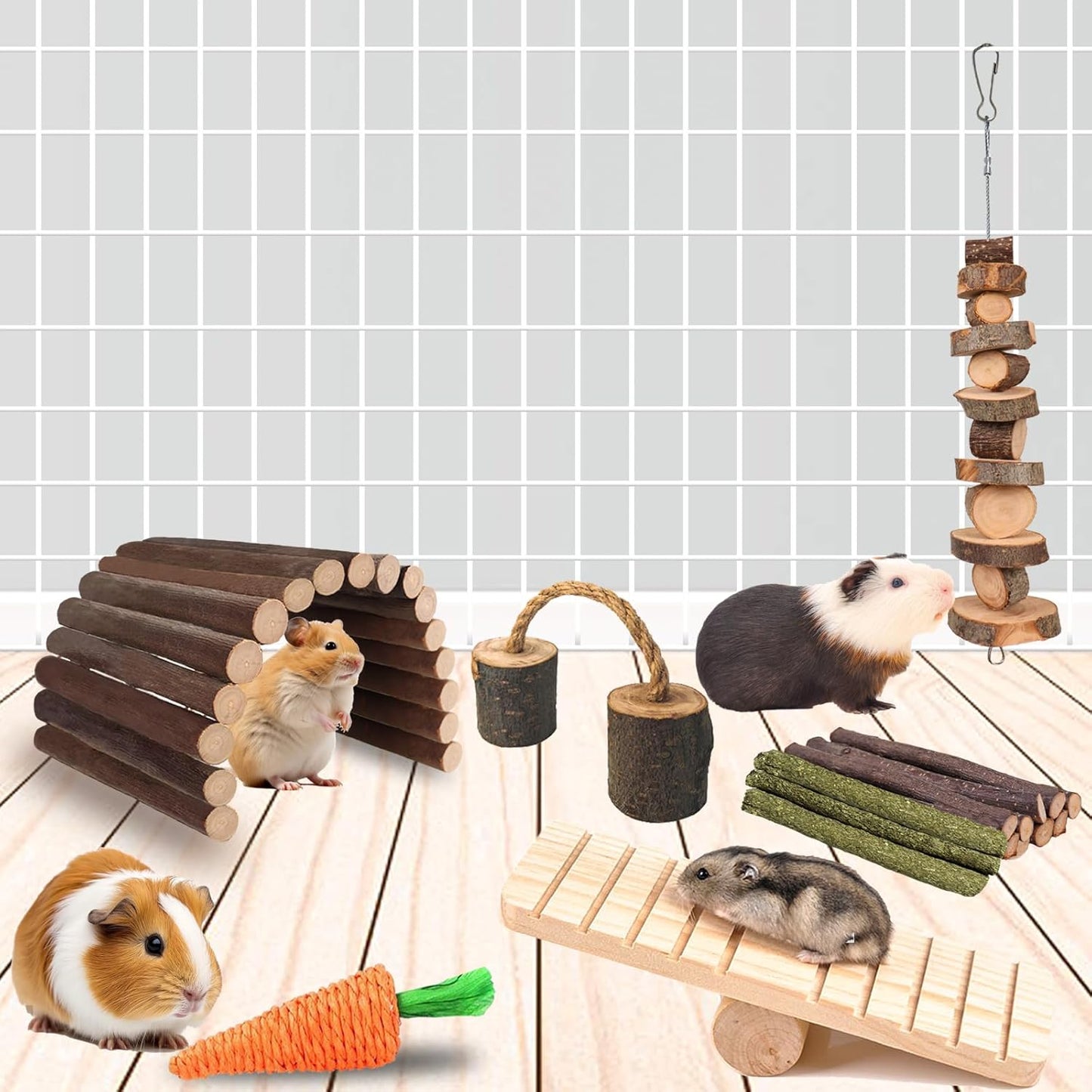 Grddaef Hamster Toys, Guinea Pig Chew Toys Small Animal Enrichment Toys Cage Accessories for Chinchilla Gerbils Rats Bunny Mouse