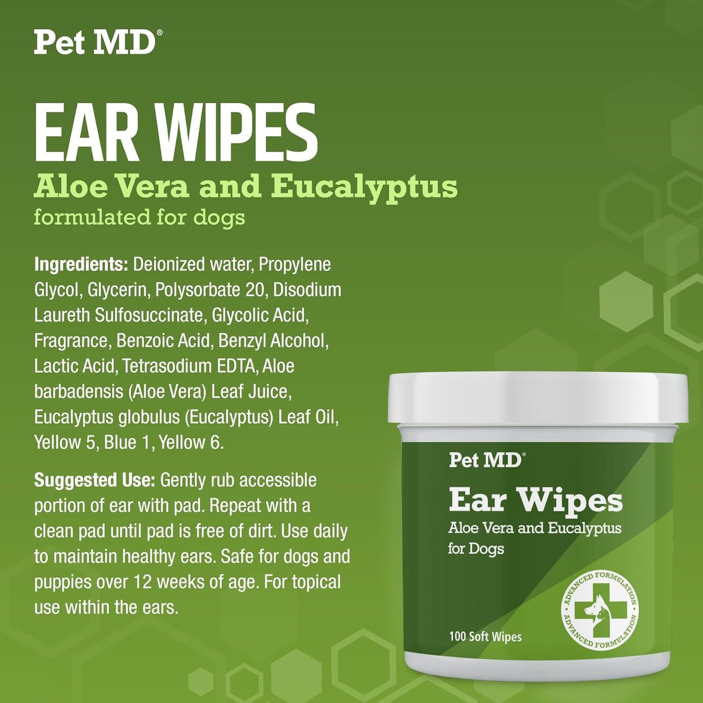 Pet MD - Dog Ear Cleaner Wipes - Otic Cleanser for Dogs to Stop Ear Itching, and Infections with Aloe and Eucalyptus - 100 Count