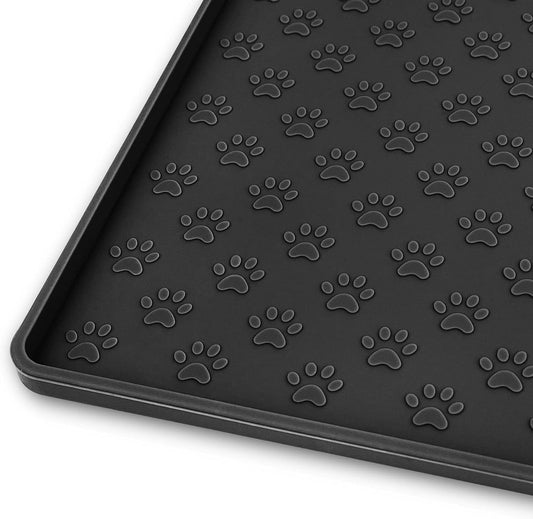 Ptlom Pet Placemat for Dog and Cat, Mat for Prevent Food and Water Overflow, Suitable for Small, Medium and Big Pet,24.5" 16.5", Black