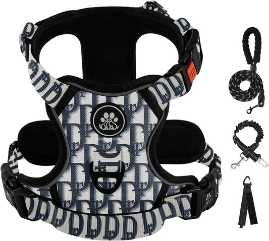 IVY&LANE No Pull Dog Harness with Leash Set, Reflective No Choke Pet Vest,Adjustable Oxford Dog Vest Harness with Easy Control Handle for Large Dogs (Vintage Blue,XL)