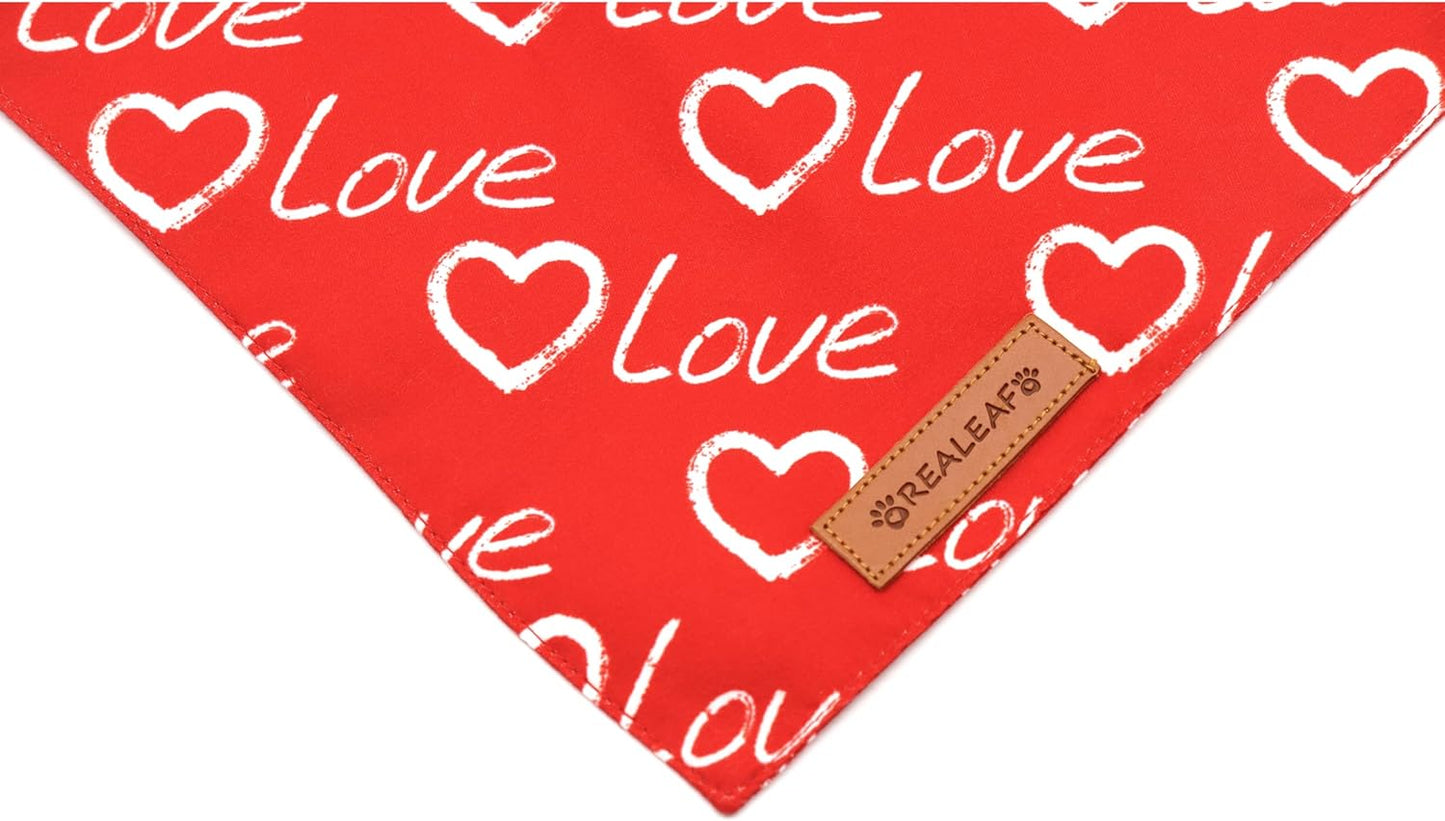 Realeaf Valentines Day Dog Bandanas 2 Pack, Reversible Love Pet Scarf for Boy and Girl, Premium Durable Fabric, Heart Bandana for Small Medium Dogs (Small)