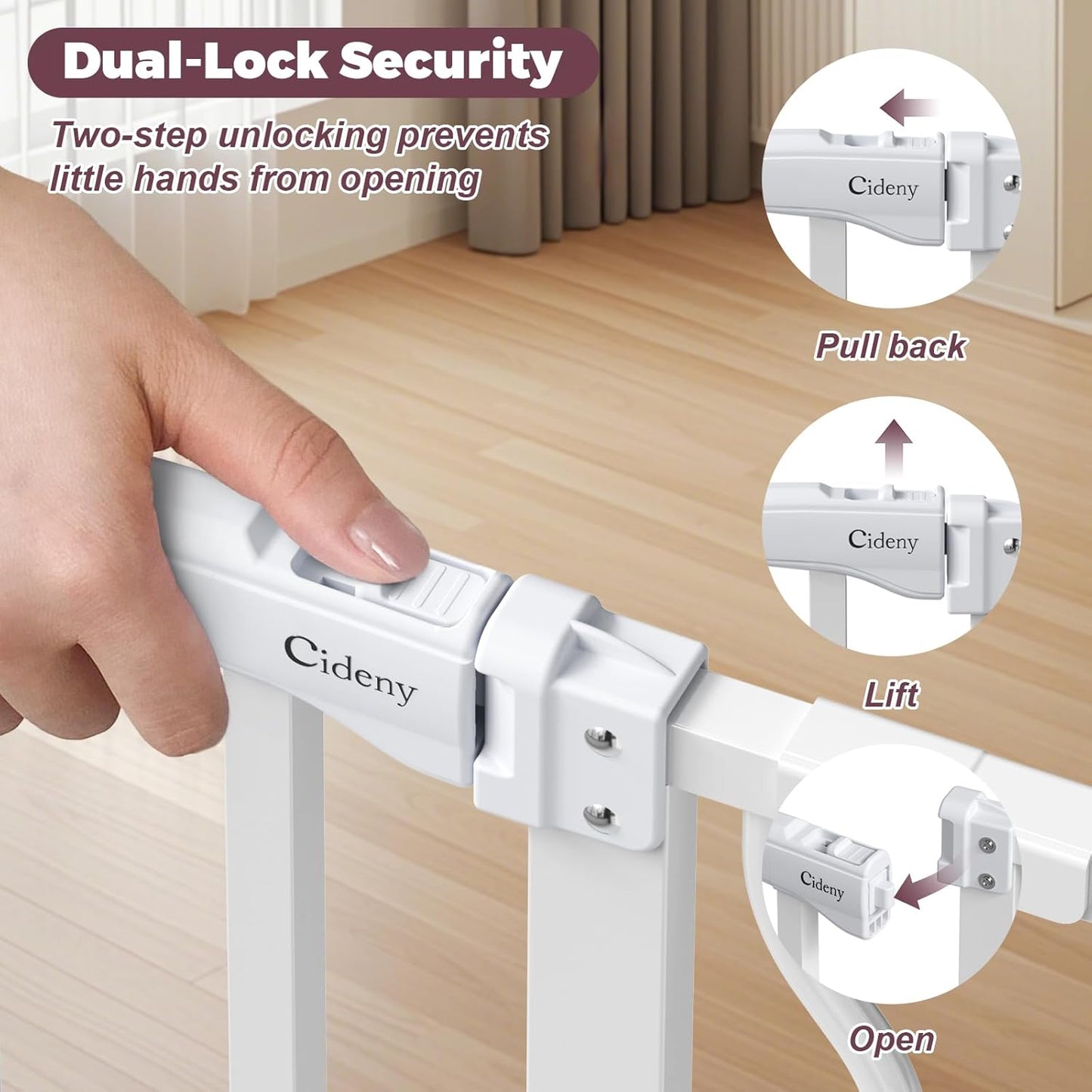29"-51" Baby Gate for Stairs, Auto Close Stroller Friendly Dog Gate Indoor for Doorways, Pressure Mounted Baby Gate, Easy Walk Through Gate for Children & Pets, White