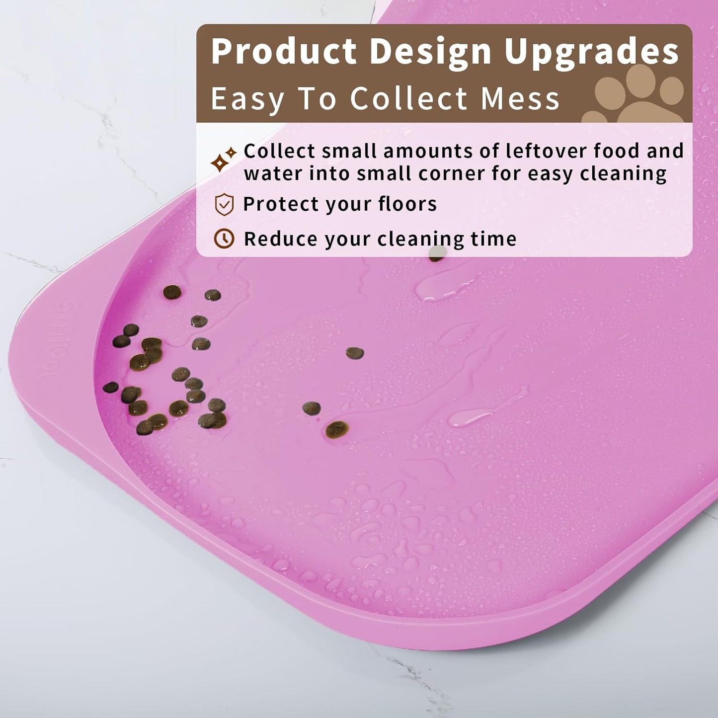 Silicone Pet Feeding Mat with Raised Edge & Residue Collection Pocket for Food and Water, Dog Bowl Mats, Cat Bowls Placemat with High Lip for Floor Waterproof, 22 x 14 x 0.8 Pink