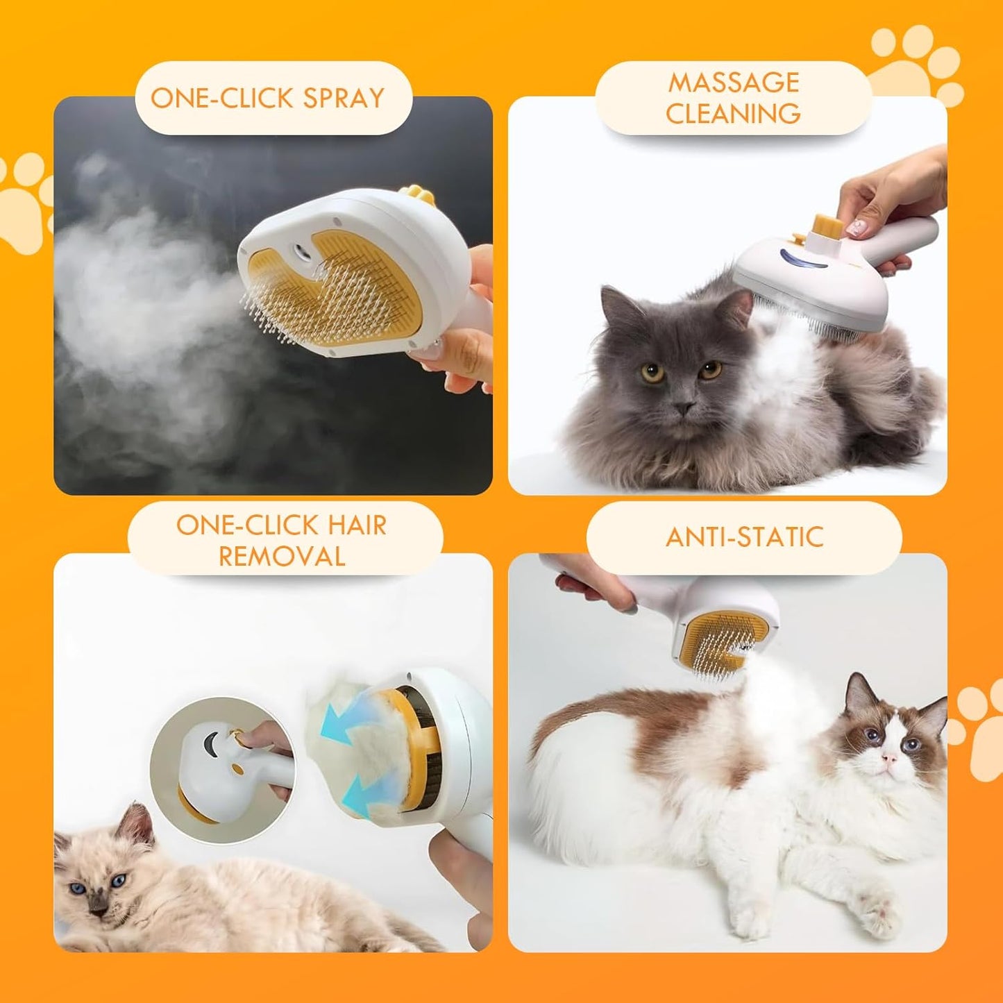 Pet Steam Brush for Dog & Cat, 3-in-1 Spray Hair Removal Comb, Steam for Shedding & Grooming, Water Brush for Long & Short Haired Pets, Defur Comb, Includes Waterless Shampoo