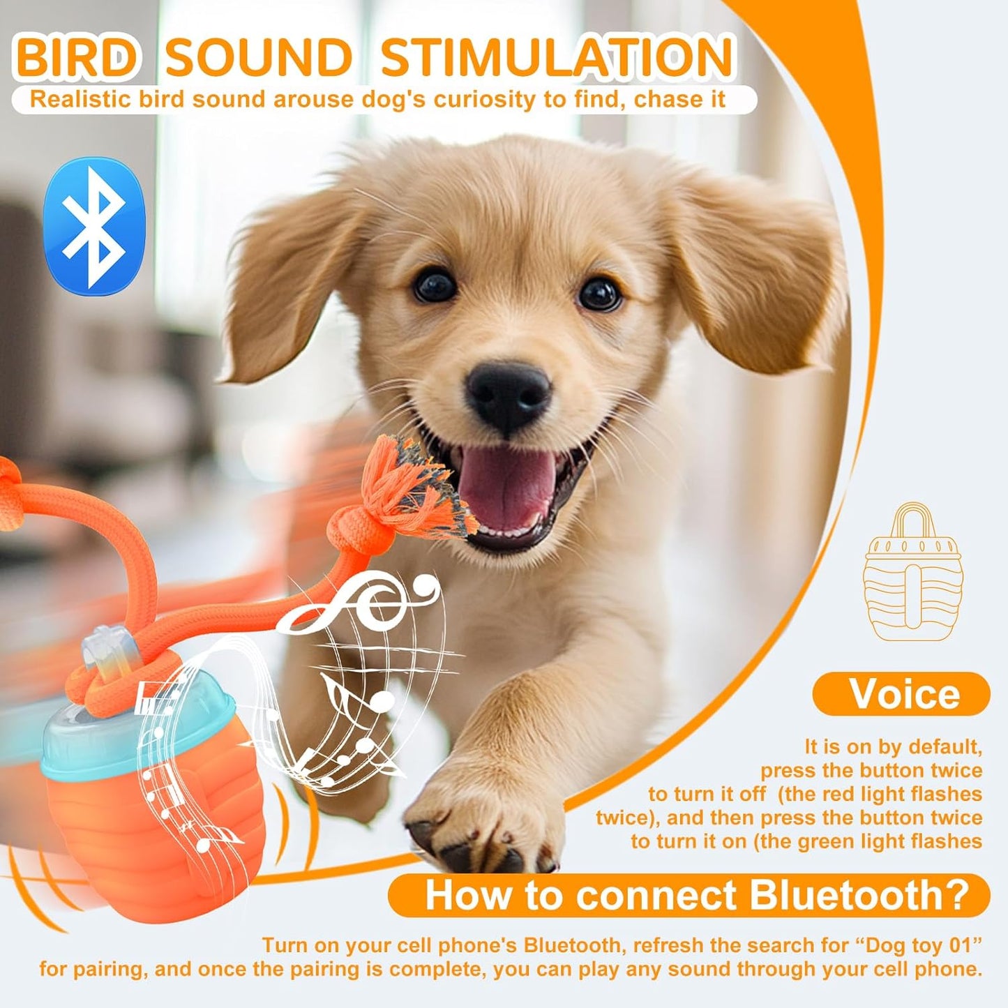 Interactive Dog Toys - [2025 Newly Upgraded] Motion Activated Ball for Small/Medium/Large Dogs, Automatic Moving Dog Toy Wicked Ball for Boredom & Training, Music, USB Rechargeable (Orange)