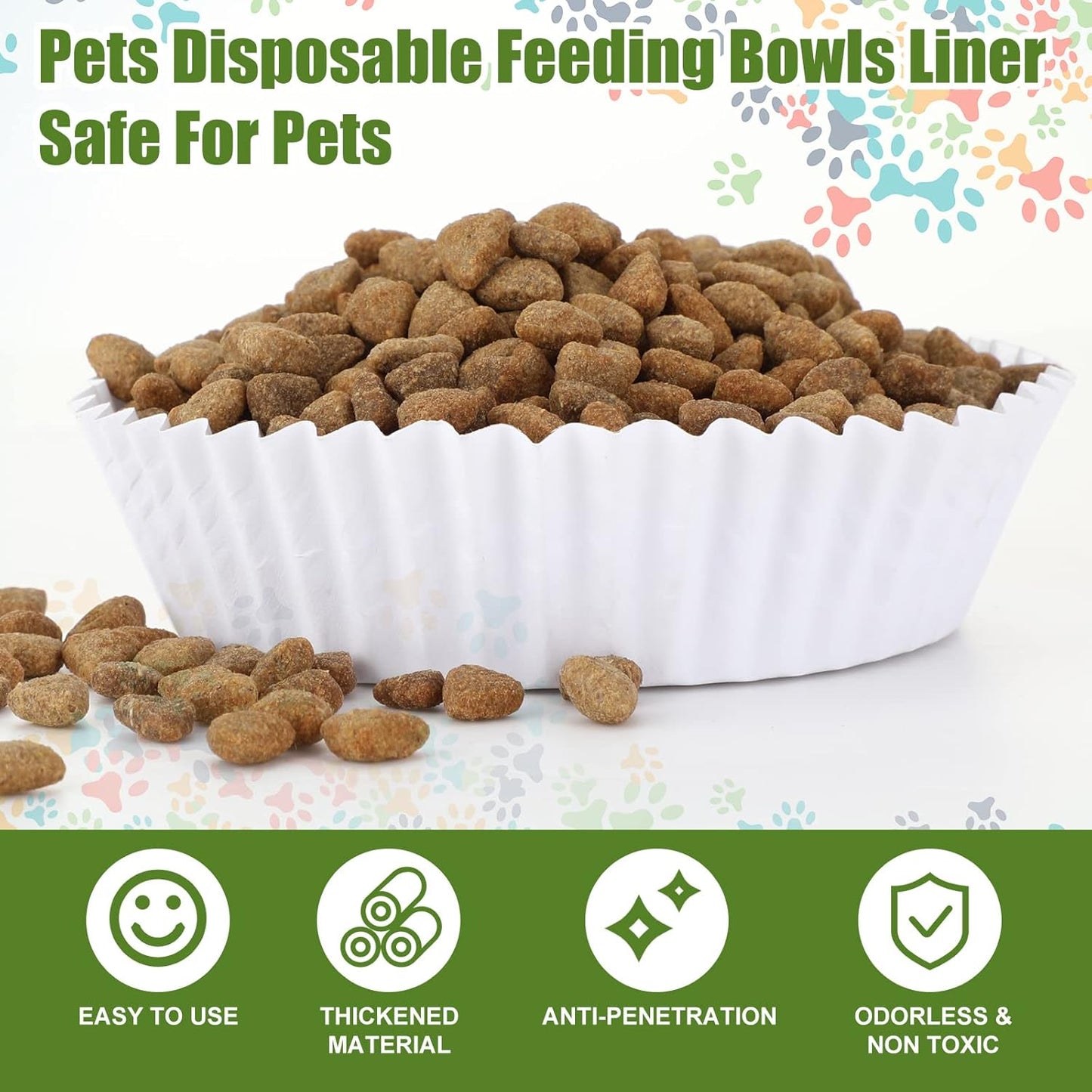 meekoo 600 Pcs Large Pet Disposable Feeding Bowls Liner Bulk Cat Food Bowls Small Paper Dish Paper Liner for Small Dogs Cats Dish Wet Food Feeding Station(White,Classic)