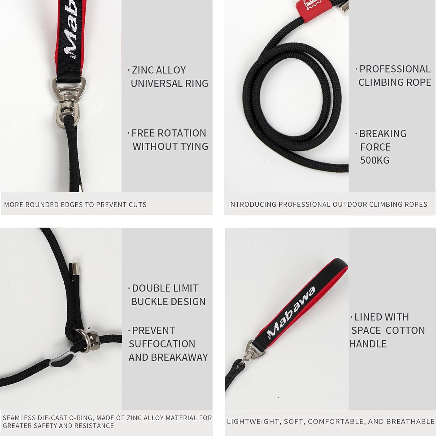 Dog Anti-Slip Leash 5FT with Metal Stopper - Durable No-Pull Training Lead for Small, Medium & Large Dogs - Comfortable Handle Nylon Rope, Tangle-Free Pet Walking Leash (Black, 5.6FT)