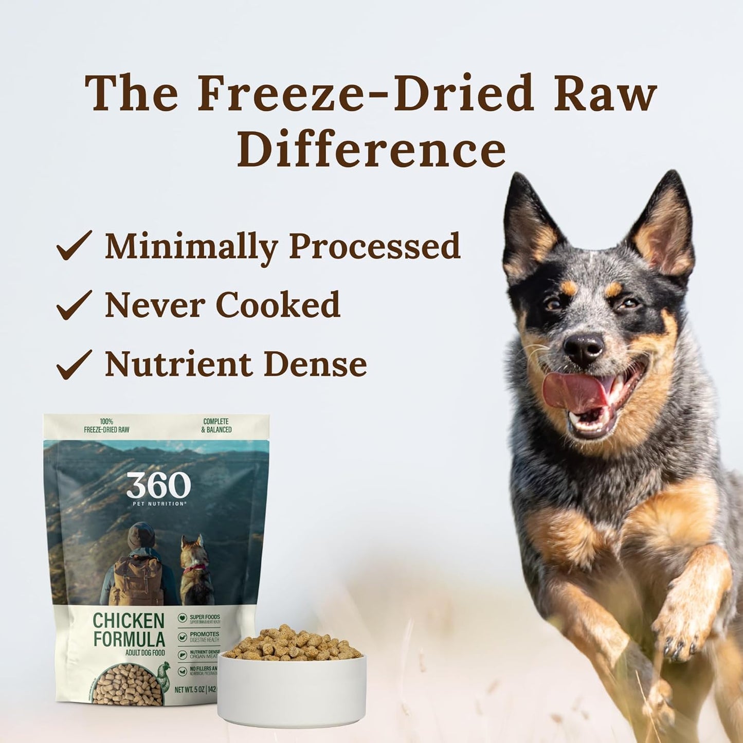 360 Pet Nutrition Freeze-Dried Raw Dog Food – Chicken Recipe with Liver & Organs, High Protein, Omega-3s, Fruits, Veggies & Superfoods, Grain-Free, No Fillers, 5 oz – Made in USA