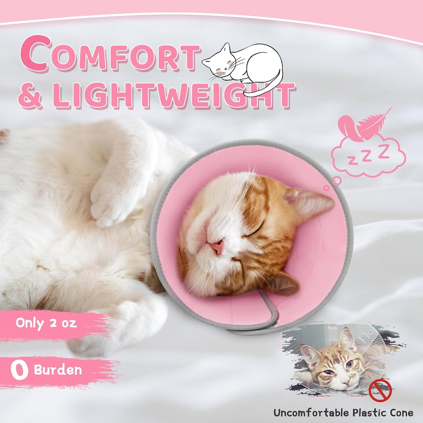 Cat Cone Collar Soft to Stop Licking, Adjustable, Foldable Lightweight Kitten Cones After Surgery Recovery for Cats & Kittens, Cat Cone Alternative (Solid Pink, S)