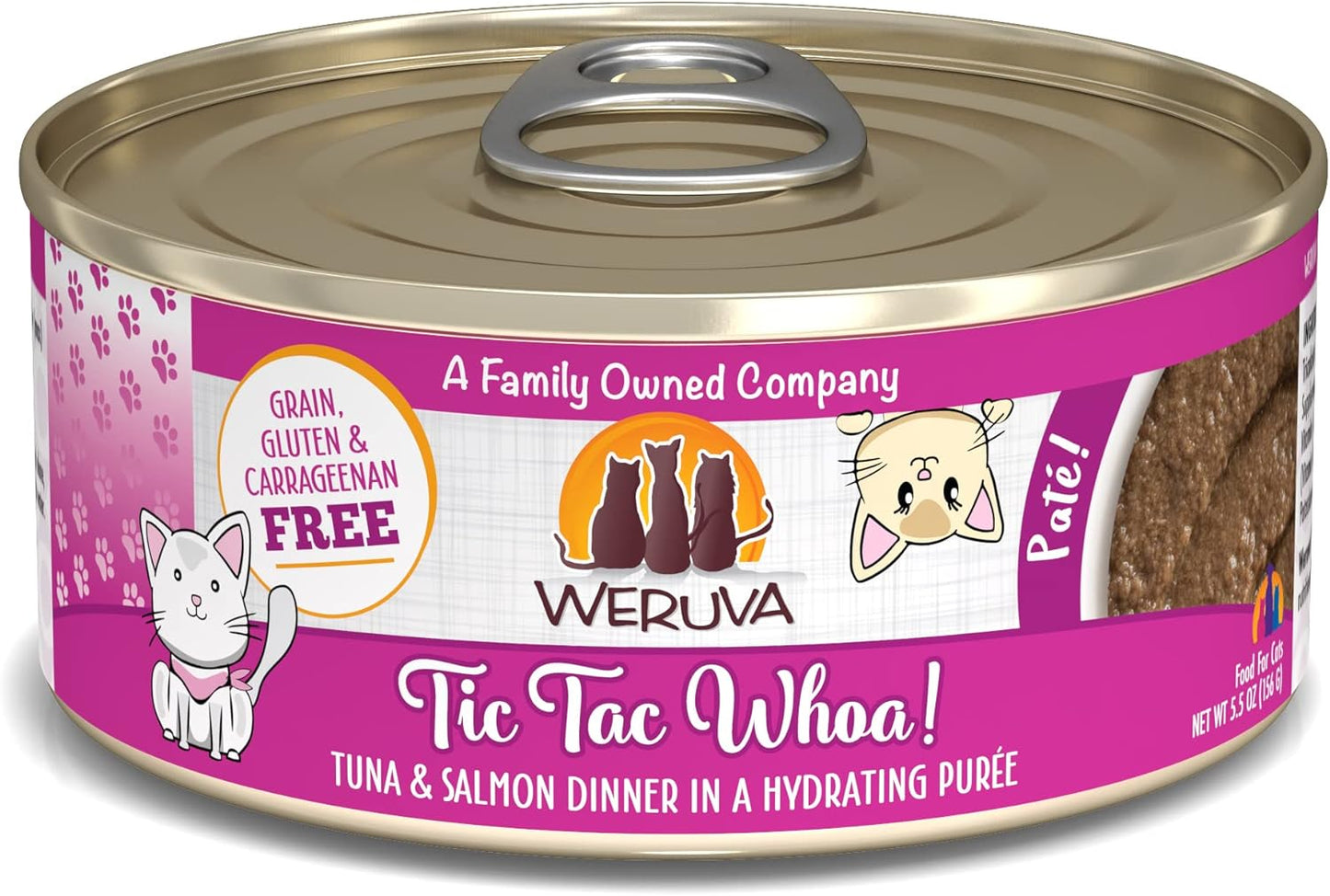 Weruva Wet Cat Food, Tic Tac Whoa with Tuna and Salmon Pate, 5.5oz Can, Pack of 8