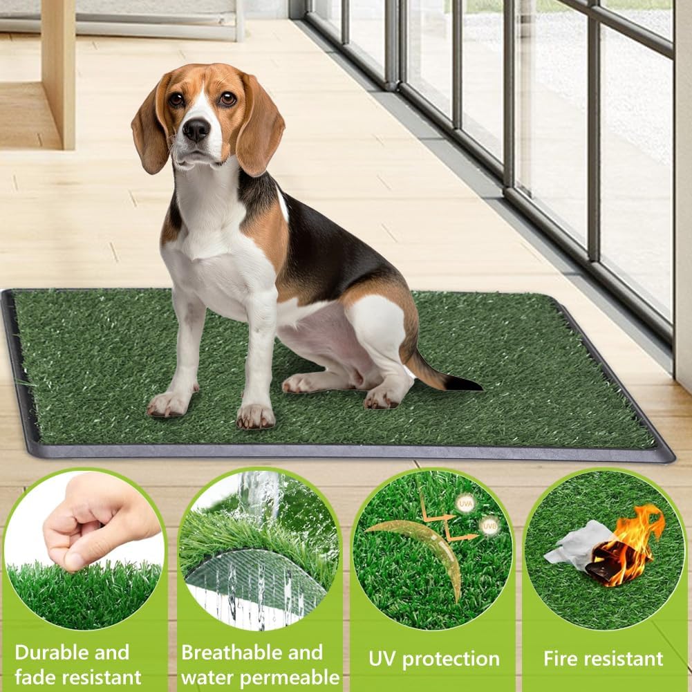 Artificial Grass Dog Grass Pad with Tray, Reusable Pet Urinal Pads for Training, 4 Layers Washable Bathroom Balcony Indoor Dog Potty (L-20×30")