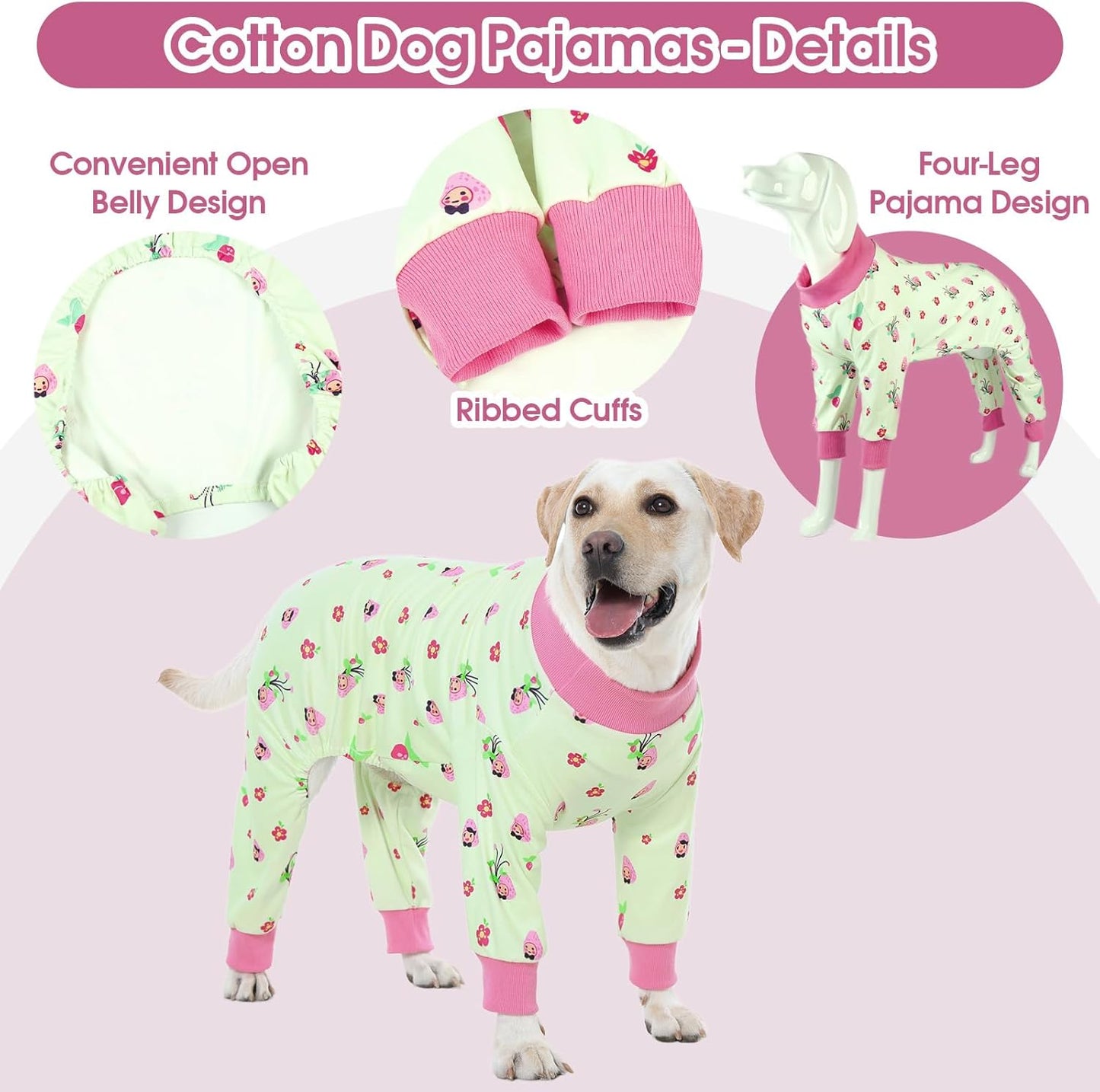 4-Legged Dog Pajamas for Medium & Large Dogs - Soft Cotton Dog Pjs Onesie with 4-Way Stretch, Cozy Breathable Pet Sleepwear for Cold Weather & Indoor Lounging - Green 4XL