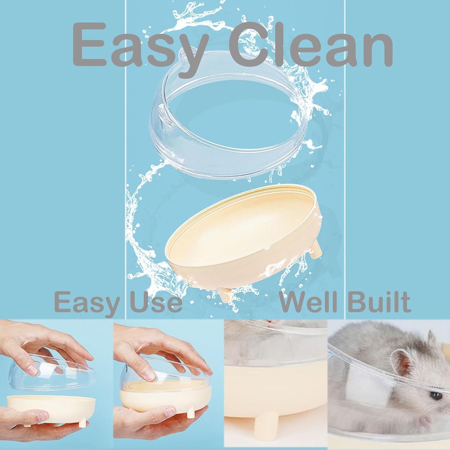 Meow&Woof Hamster Sand Bath Container, Large Sandbox Toilet Gerbil Batheoom, Tiny Chinchilla Dust Bathtub Sand Bath Box for Hamster Cage Accessories 6.5 Inch-Grey