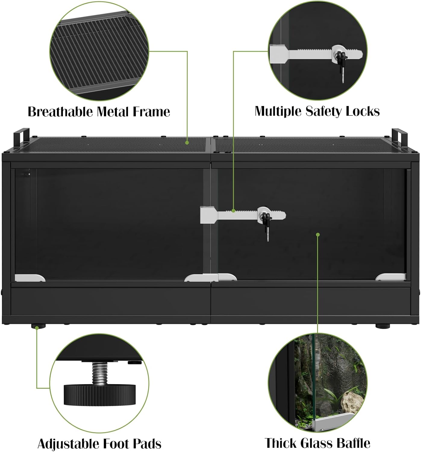 20 Gallon Reptile Terrarium Tank with Sliding Glass Door Bearded Dragon Tank with Top Ventilation Metal Panel Safety Lock Reptile Enclosure for Insect, Geckos, Lizards, Frogs, and Tortoises