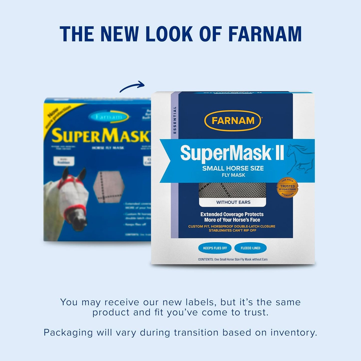 Farnam SuperMask II Fly Mask Without Ears for Smaller Horses or Arabian Horses,Full Face Coverage & Eye Protection from Insect Pests, Structured Classic Mesh with Plush Trim,Small Horse/Arabian Size