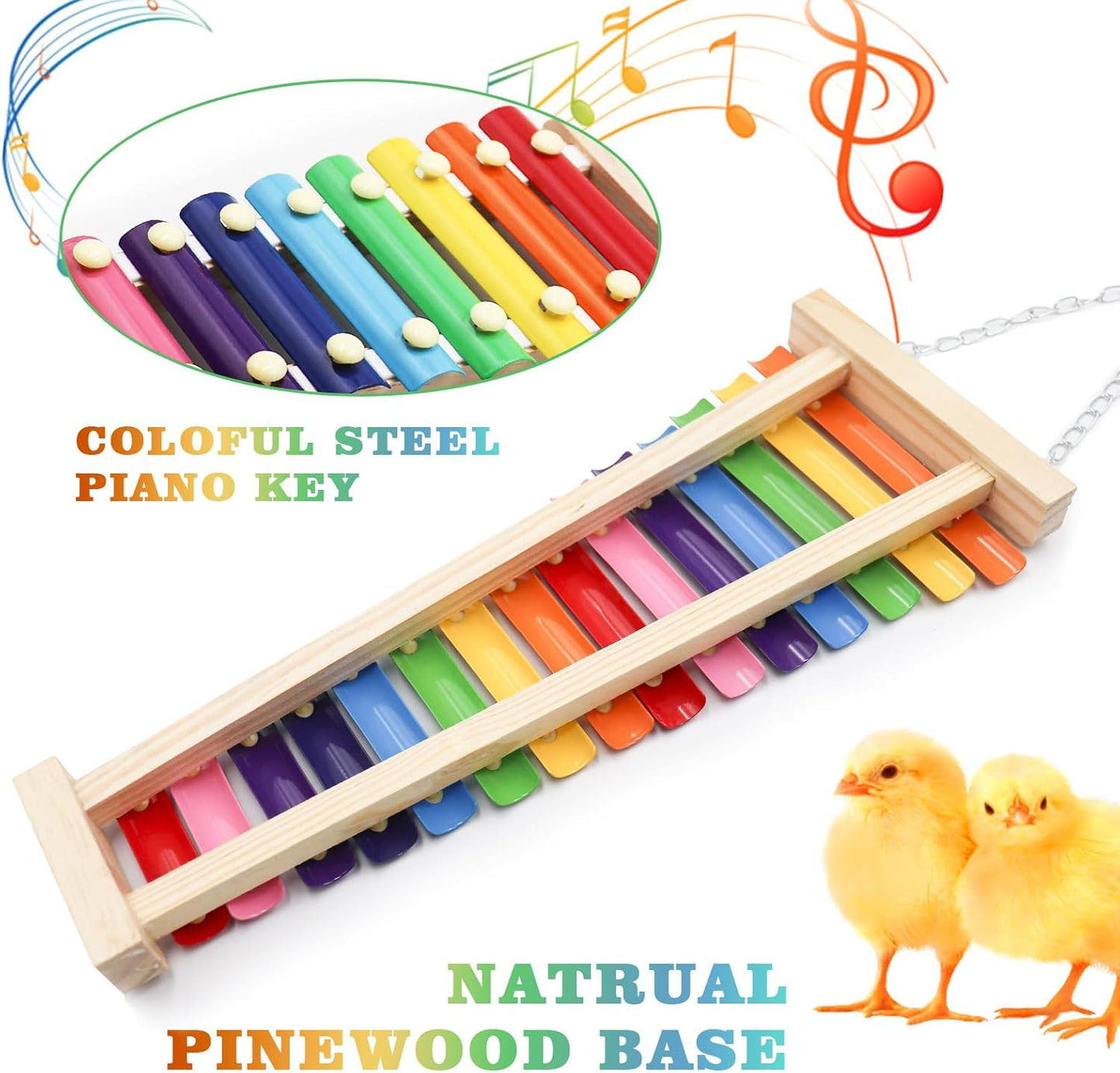 Dnoifne Large Colorful Chicken Xylophone Toy, Hanging Funny Xylophone Toy with 15 Metal Keys, Cage Toy Accessories for Chicken Chick Bird Parrot Parrot Parakeet Budgies Love Birds