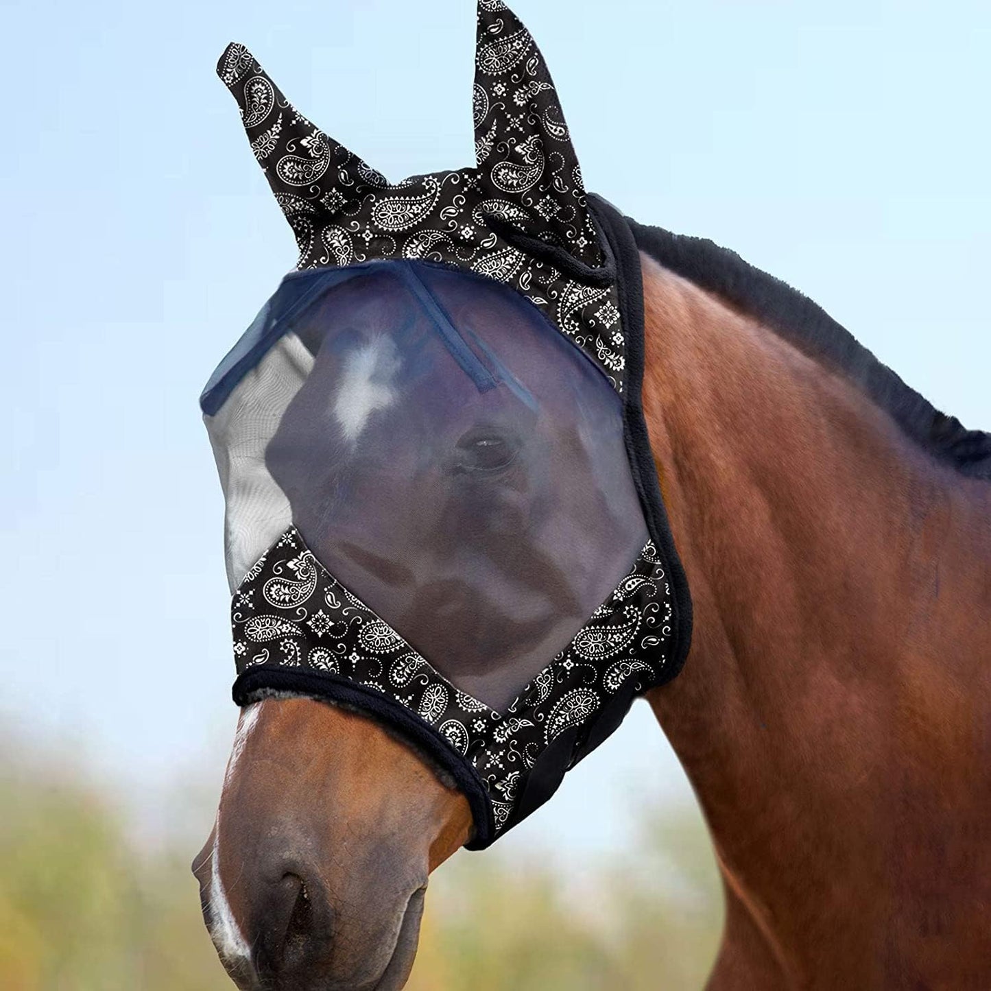 Harrison Howard LumiVista Horse Fly Mask Standard with Ears UV Protection for Horse Paisley Wave M Cob