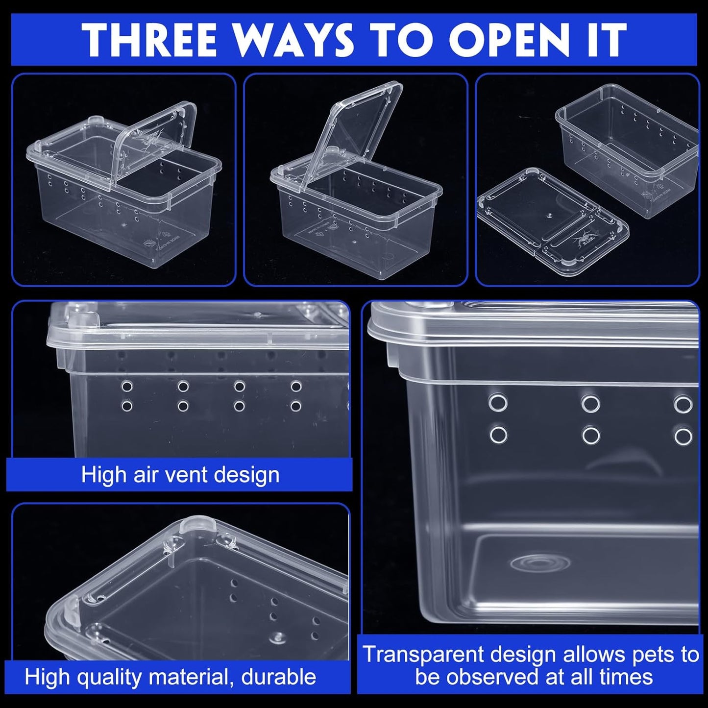 Irenare 8 Pcs Reptile Breeding Breeding Box Plastic Spider Terrarium Tarantula Feeding Box for Bearded Dragon Lizard Spider Gecko Scorpion(Vent Holes,4.33 x 2.76 x 2.95 Inch)