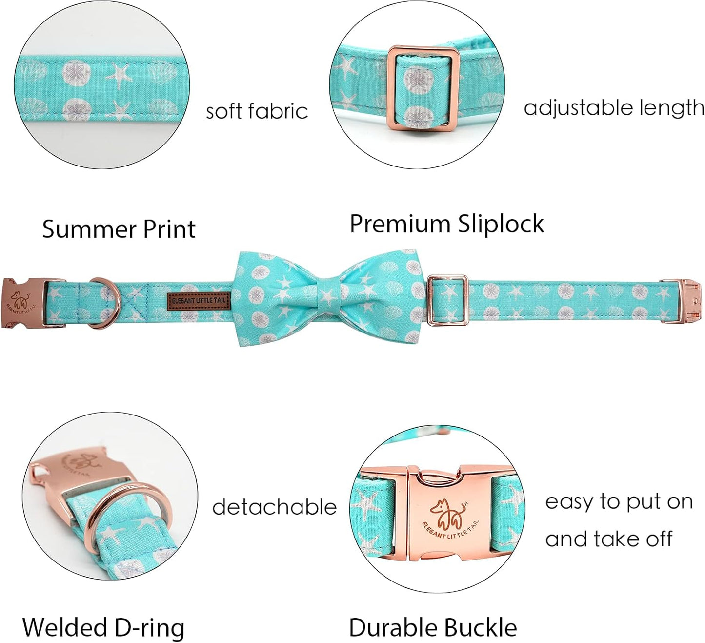 Elegant Little Tail Dog Collar with Bow, Summer Cute Bowtie Collar for Small to Large Dogs