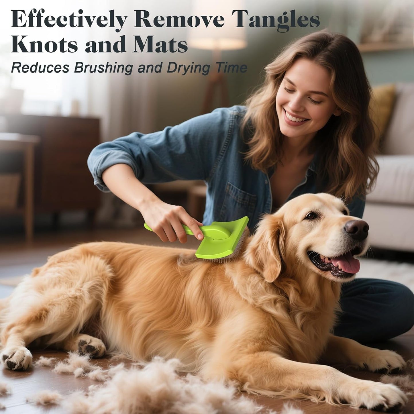 2PCS Slicker Brush for Dogs & Pet Comb,Professional Dog Grooming Brush (Goldendoodles,Poodles,Labradoodles) with Extra Long Pins to Effectively Remove Tangles, Knots and Mats (Green)