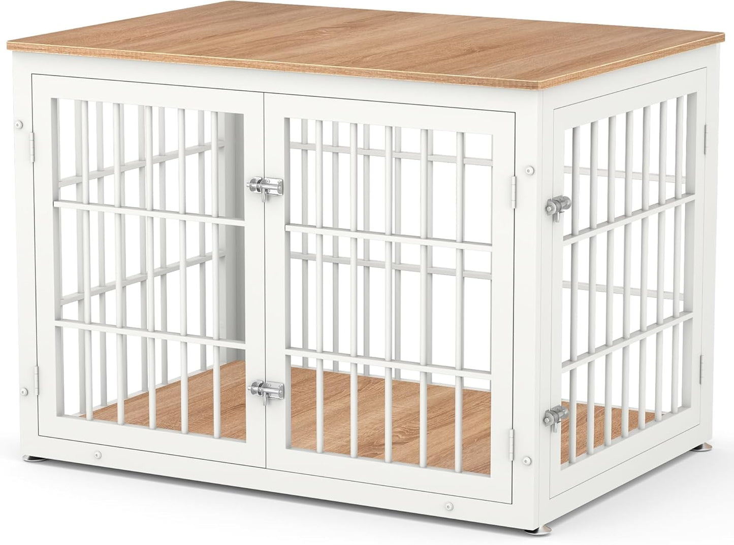42 Inch Heavy Duty Dog Crate Furniture for Large and Medium Dogs, Decorative Pet House End Table, Wooden Cage Kennel Furniture Indoor, Natural and White