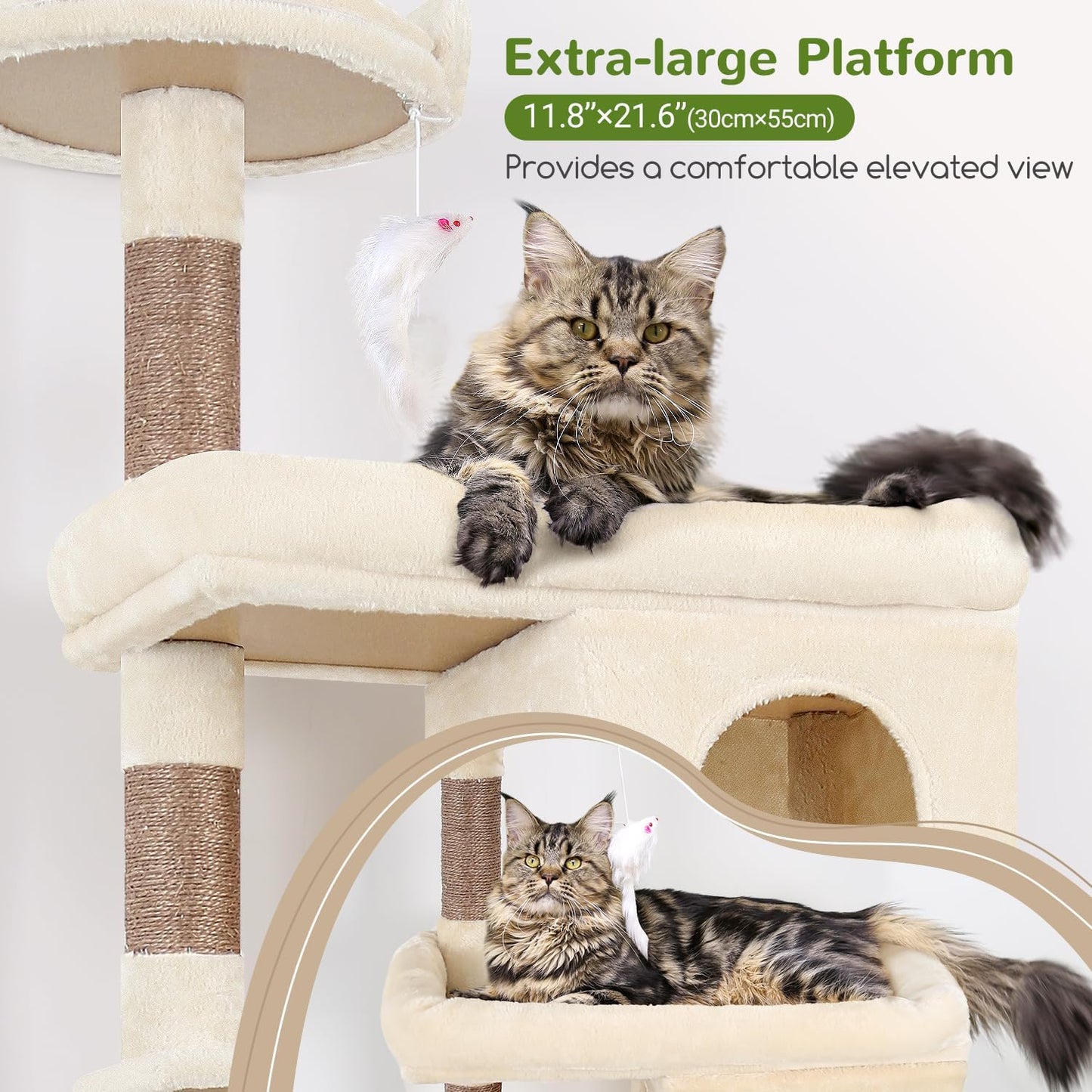 Globlazer Heavy Duty Cat Trees for Large Cats, Sturdy 72in Maine Coon Cat Tree for Large Cat 20 lbs+ Heavy Duty Cat Tower for Adult Biggest Cats with 6 Scratching Posts, Hammock, S72, Beige
