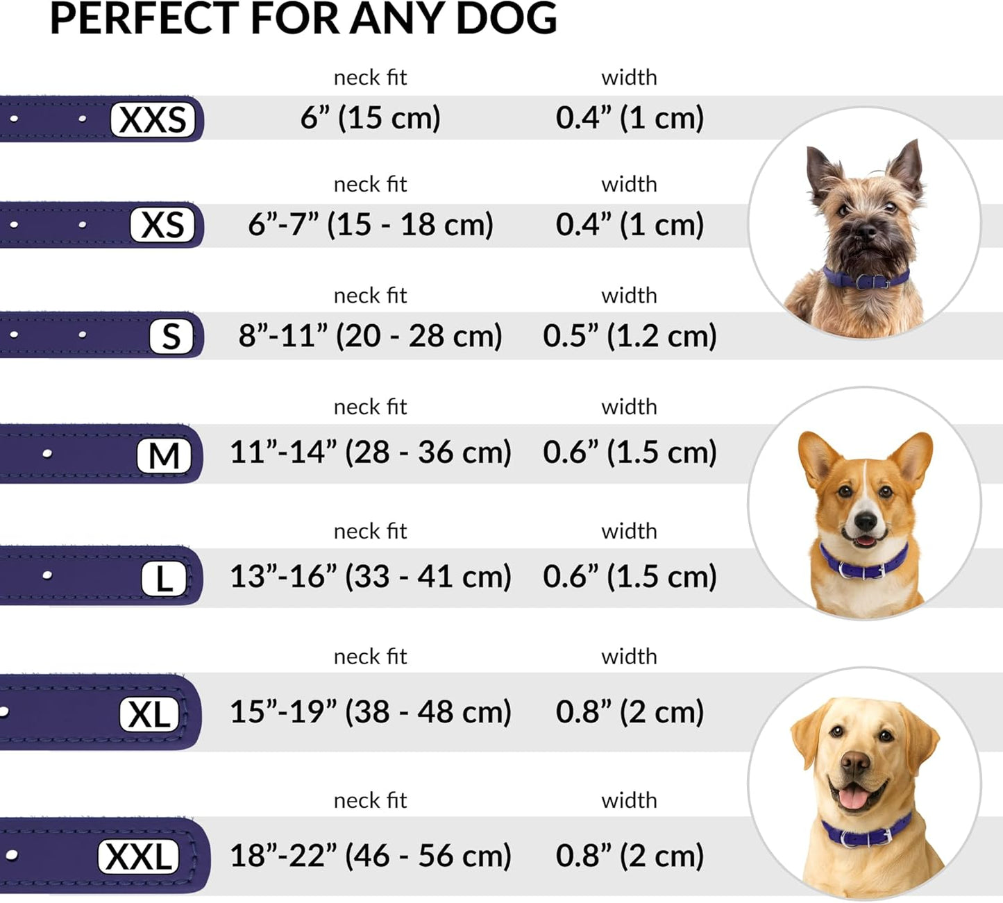 CollarDirect Rolled Leather Dog Collar, Soft Padded Round Puppy Collar, Handmade Genuine Leather Collar Dog Small Large Cat Collars 13 Colors (15-19 Inch, Purple Smooth)