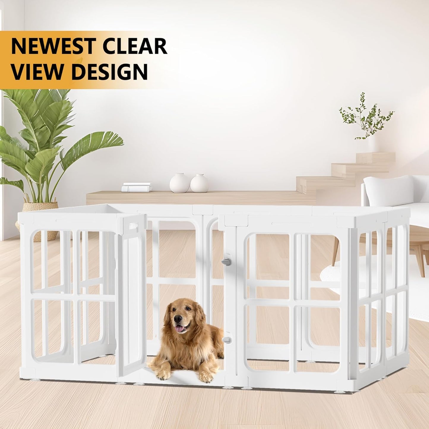 Clear Acrylic Dog Playpen with Door, for Puppy Cat Rabbit Transparent Pet Pen, Dog Playpen Indoor, Dog Fence, Easy Assemble & Cleaning Dog Pen for Small & Medium Dogs (23.6“ Height, 10PCS)