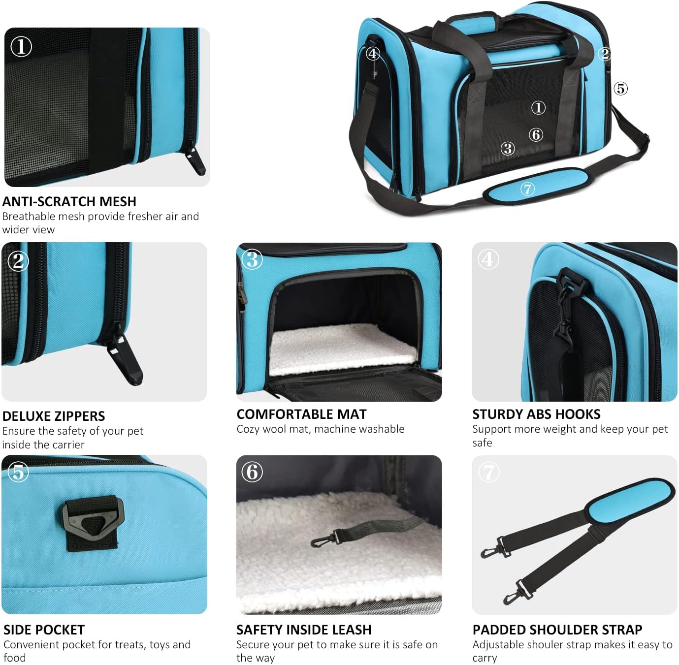 Large Cat Carriers Dog Carrier Pet Carrier for Large Cats Dogs Puppies up to 25Lbs, Big Dog Carrier Soft Sided, Collapsible Travel Puppy Carrier - Large - Blue