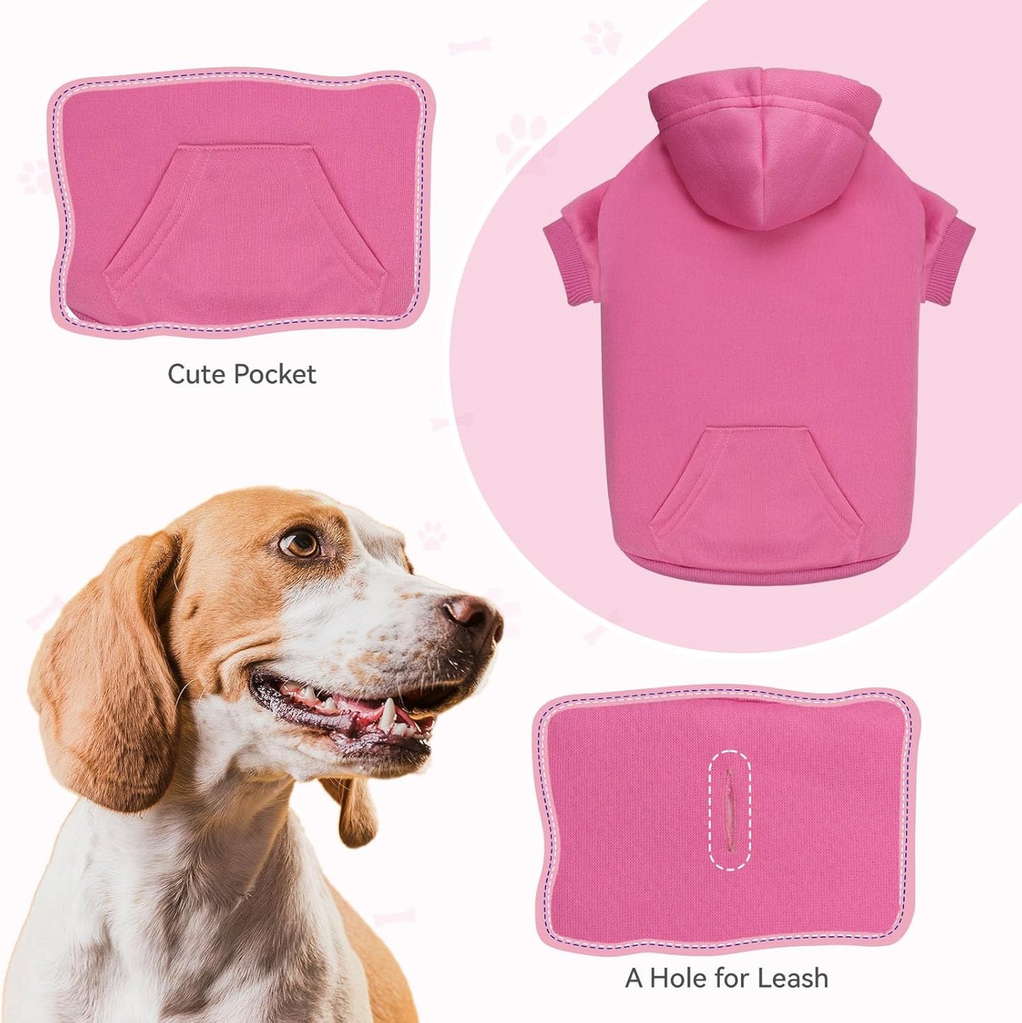 Dog Sweaters for Medium Dogs Dog Hoodie Dog Sweater Solid Soft Brushed Fleece Dog Clothes Dog Hoodie Sweatshirt with Pocket(Pink-M)