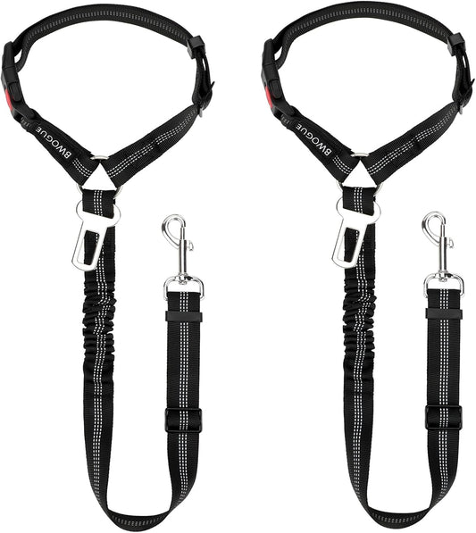 BWOGUE 2 Piece Dog Seat Belt for Car with Elastic Bungee Buffer Safety Seatbelt Car Headrest Restraint Wear Adjustable Metal Buckle Harness in Vehicle Travel for Pet