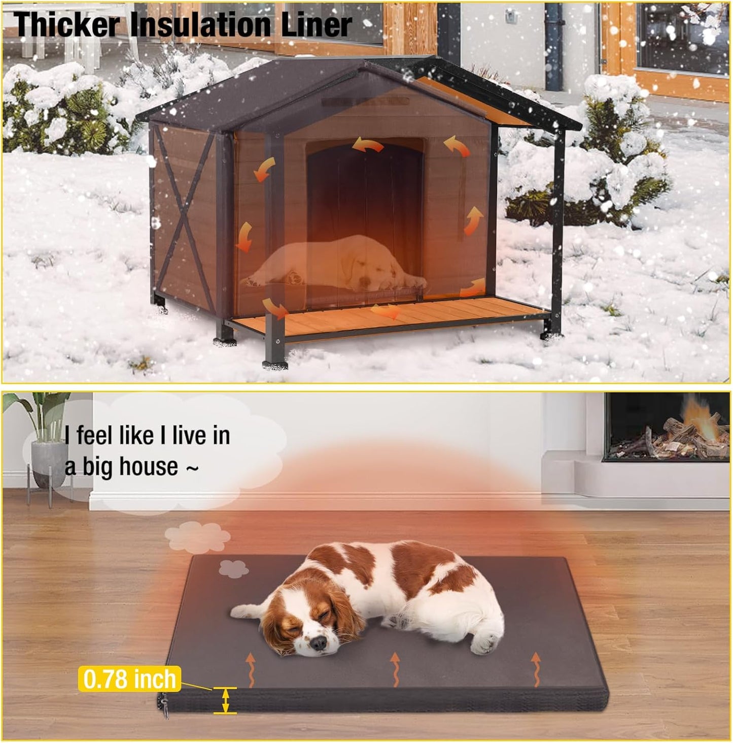 Aivituvin Large Dog House Outdoor Insulated Dog Kennel with Insulated Liner for Winter