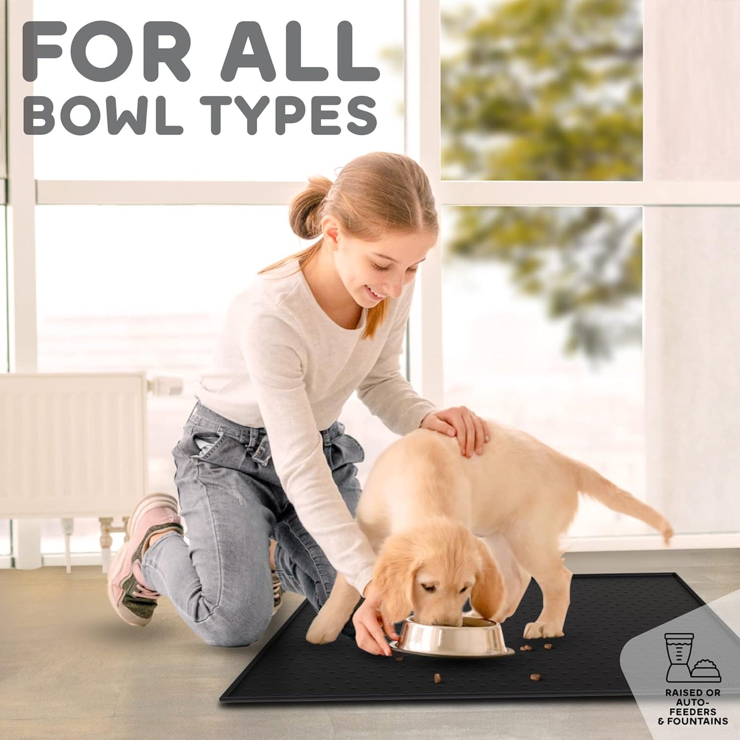 Dog Food Mat - Raised Edges Dogs Mat for Food and Water Prevent Spill, Waterproof Cat Food Mats Protect Floors, Easy Clean Dog Bowl Mats for Food and Water, Silicone Pet Food Tray