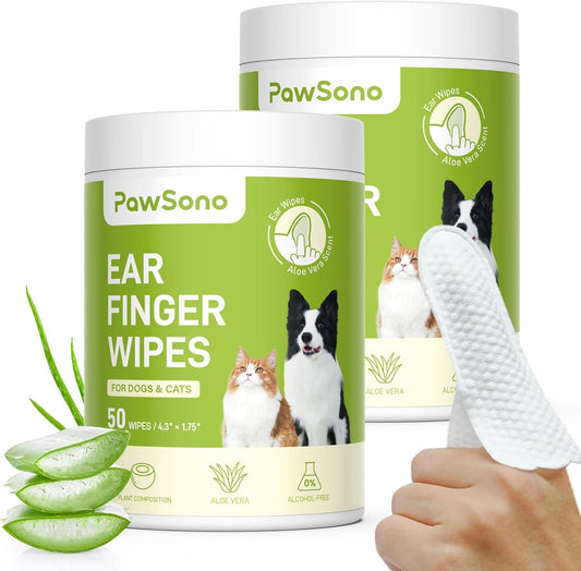 Dog Ear Finger Wipes for Dogs & Cats, Thicker Dog Ear Cat Ear Cleaner Wipes, Natural Relief Dog Ear Cleaning Wipes, Effectively Remove Ear Wax for Dog Kitten, Aloe Scent Deodorizing, 100 Count
