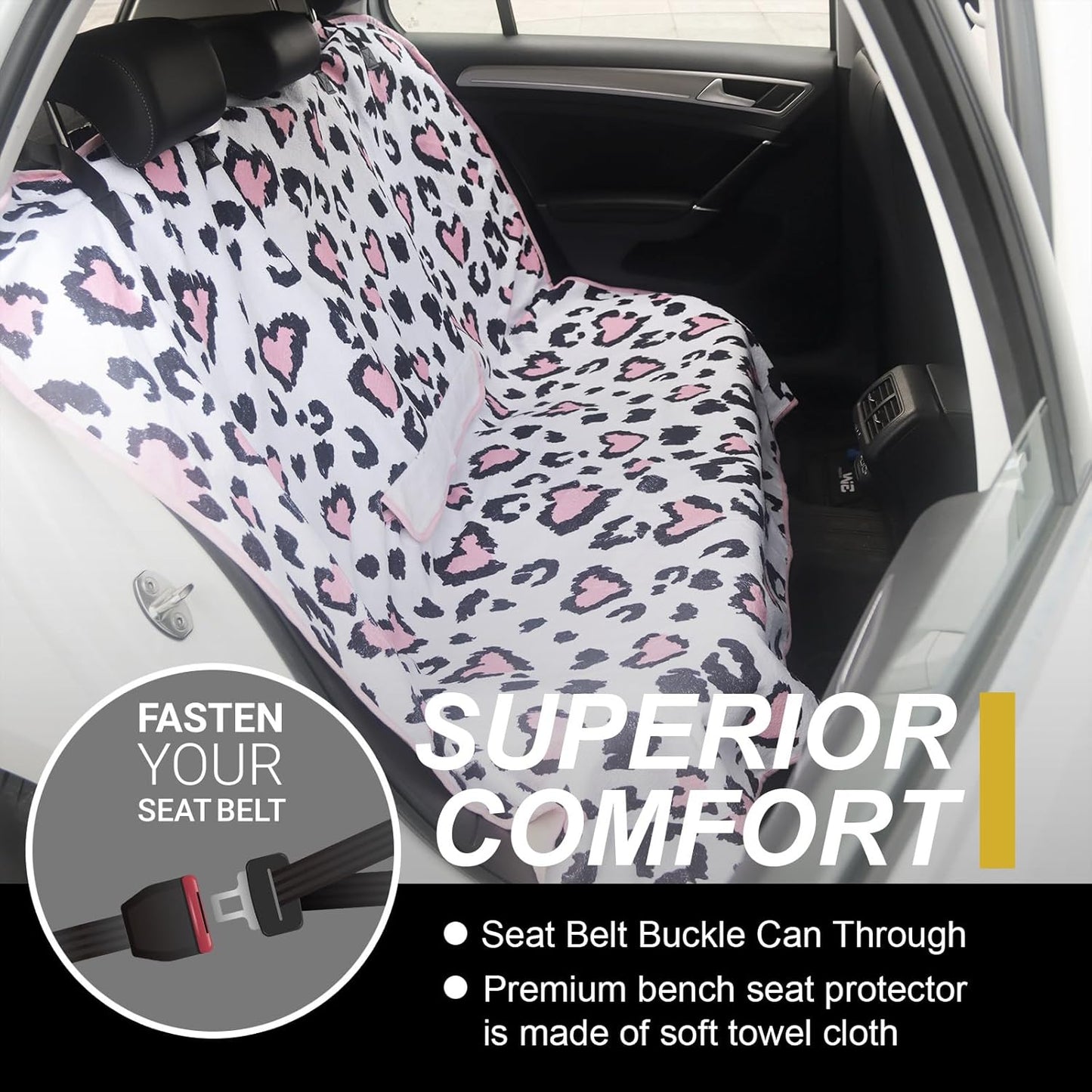 Back Seat Cover for Car Trucks Van SUV,Waterproof Rear Bench Towel Seat Covers for Dogs and Kids,Automotive Backseat Protector (Leopard Print)