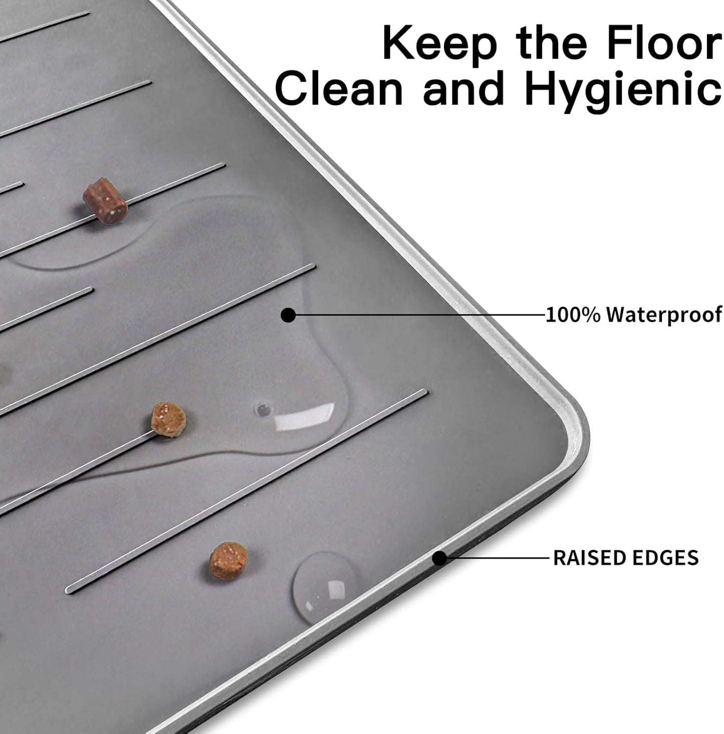 32" x 24" Large Pet Food Mat, Silicone Dog Mats for Food and Water, Nonslip Pet Feeding Mats for Floors,Dog Cat Bowl Mat with Raised Edges, Dark Green