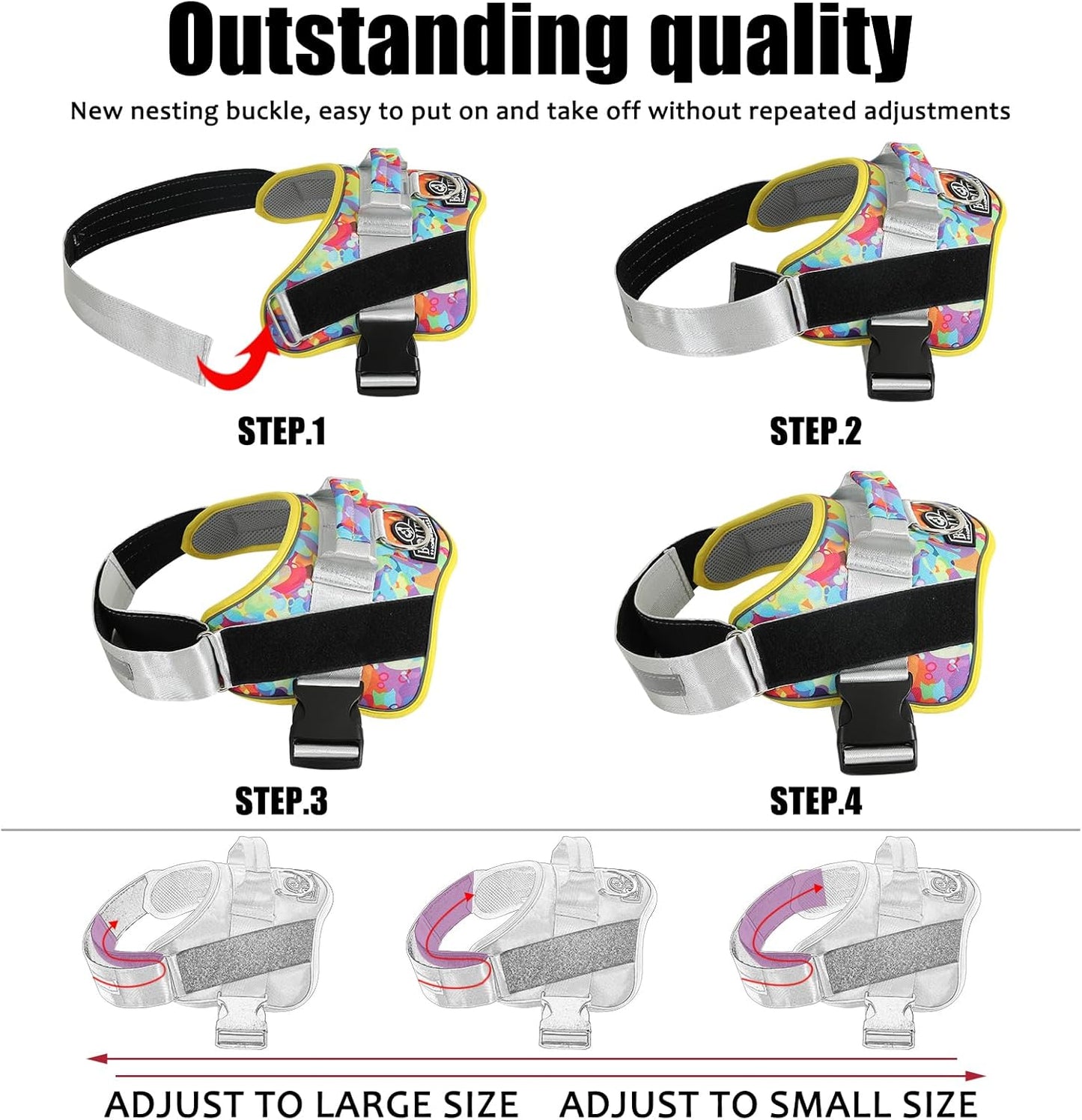 Bolux Dog Harness, No-Pull Reflective Dog Vest, Breathable Adjustable Pet Harness with Handle for Outdoor Walking - No More Pulling, Tugging or Choking (Large (Pack of 1), Watercolour)