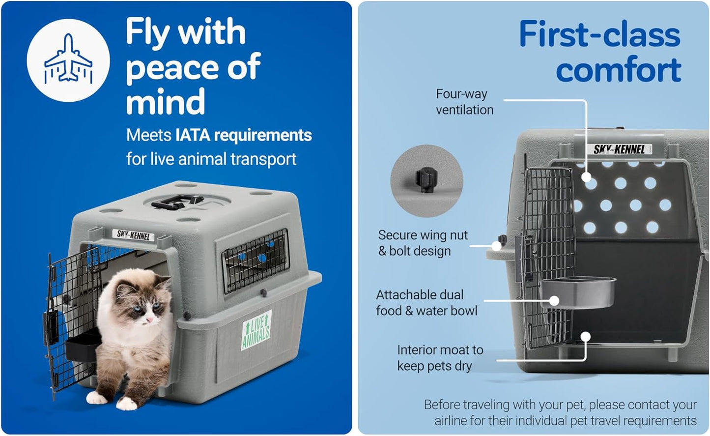 Petmate Sky Kennel - For Air and Travel, Airline Approved Dog Crate for Pets 90-125 lbs, Heavy Duty Dog Kennel, Made in the USA- 48 Inches