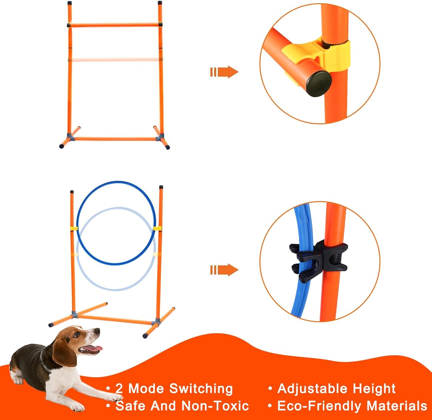 Dog Agility Training Equipment, Obstacle Agility Training Starter Kit for Doggie, Including Tunnel, 27 Weave Poles, Adjustable Hurdle, Jump Ring, Pause Box and Carrying Bag(Blue,L)