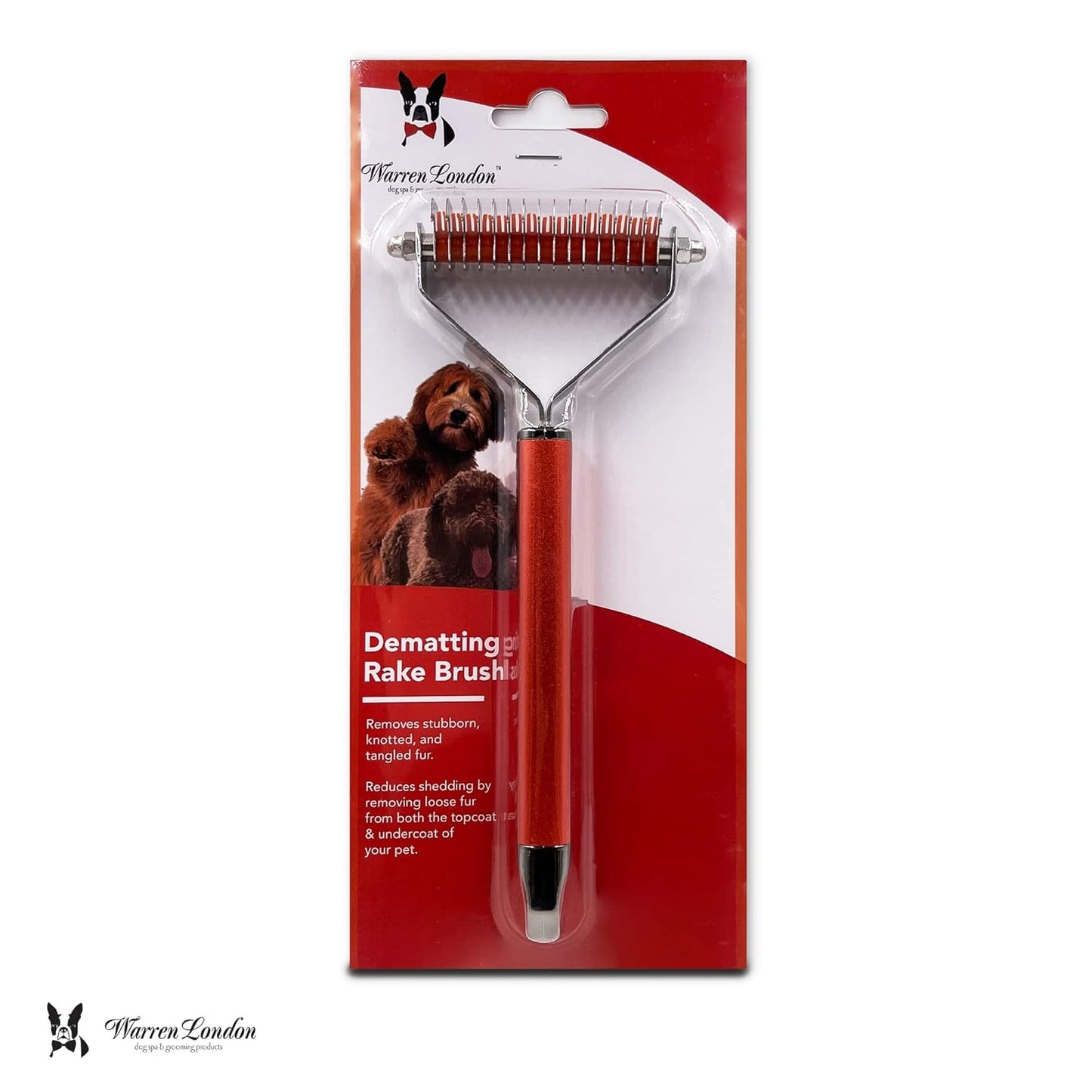 Warren London Undercoat Rake Brush for Dogs and Cats - Premium Deshedding Tool for Long Haired Pets - Skin Friendly Dematting Comb for Professional Grooming Results at Home