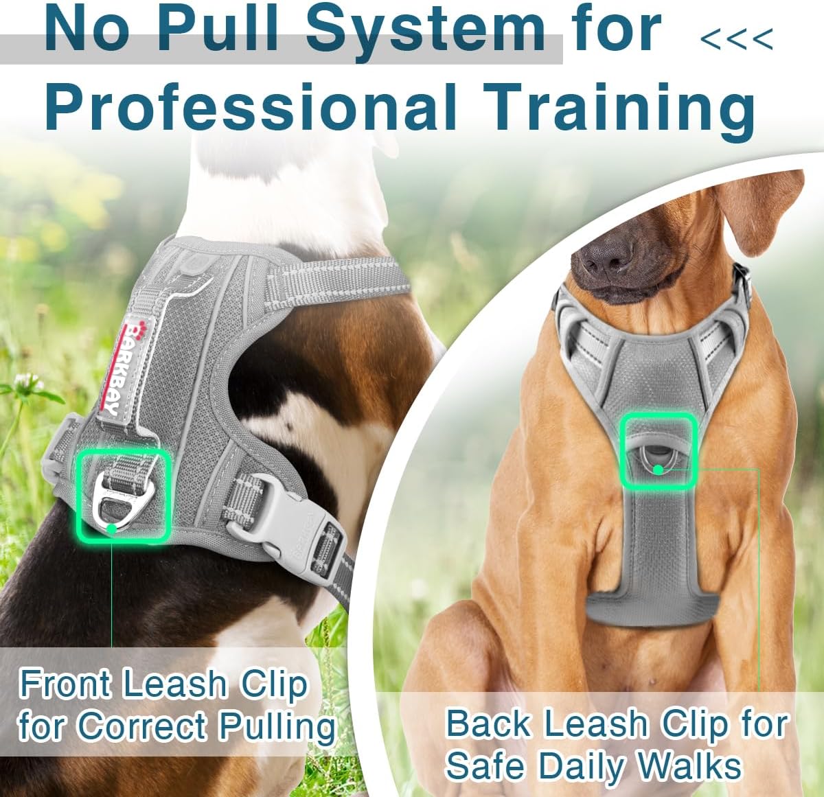 BARKBAY Dog Harness No Pull with ID Tag Pocket - Heavy Duty, Reflective, Easy Control for Large Dogs(Grey,XL)