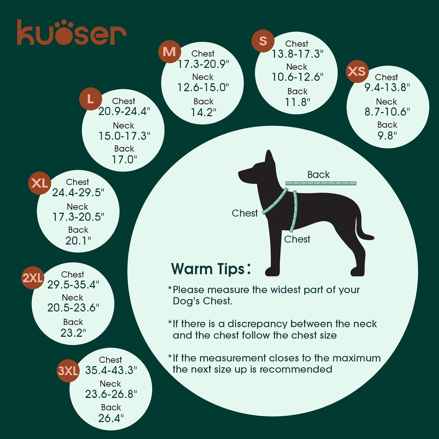 Kuoser Warm Dog Coat, Waterproof Dog Jacket for Extra Large Dogs, Adjustable Durable XXL Doggie Winter Coat Reversible Puppy Cold Weather Apparel from Small to Large Breed, RoyalBlue XXL