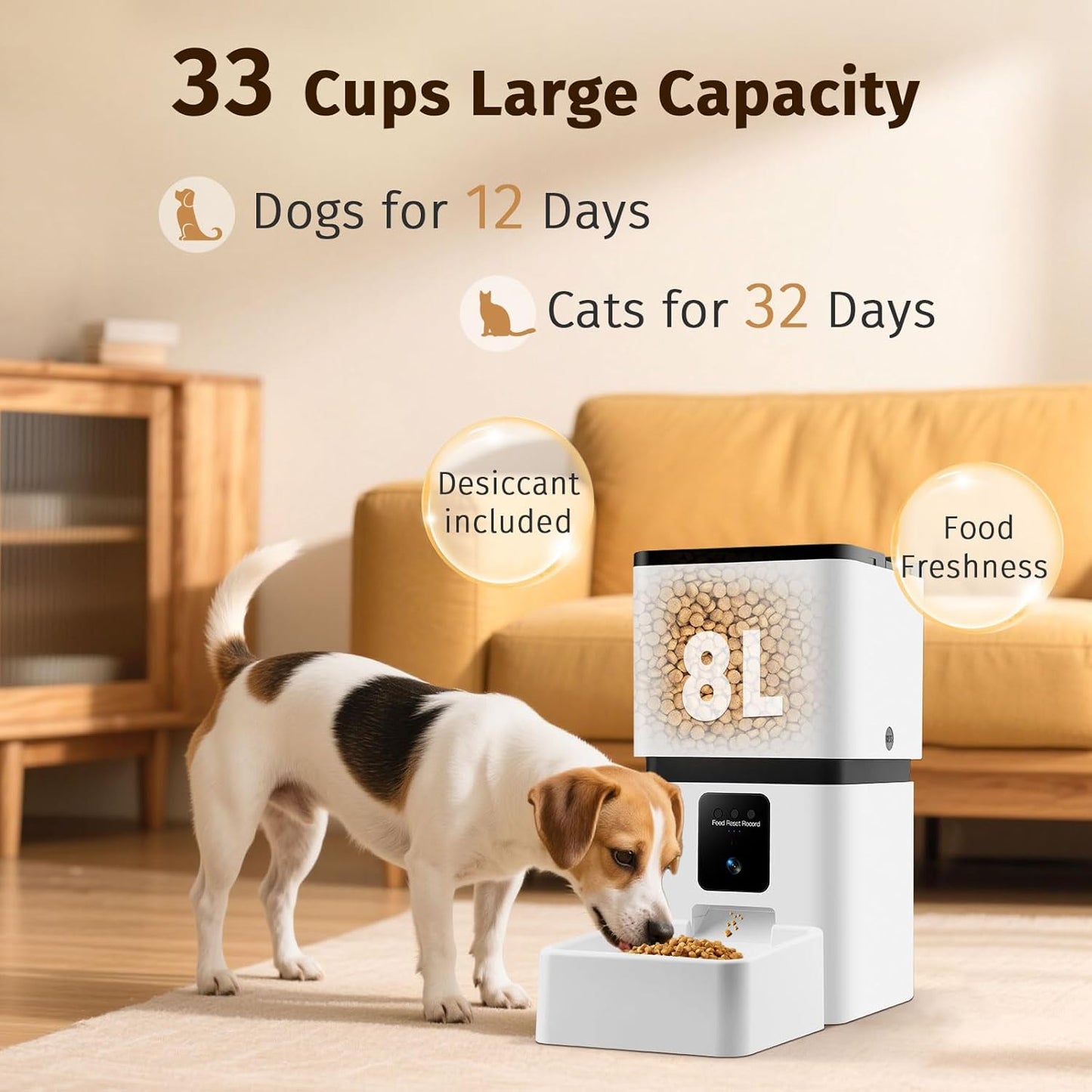 Automatic Dog Feeder with Camera WiFi: 33 Cups 5G App Control Easy Setup Cat Food Dispenser - HD 1080P Video Recording Timed Pet Feeder for Cat Dog Small-Pet