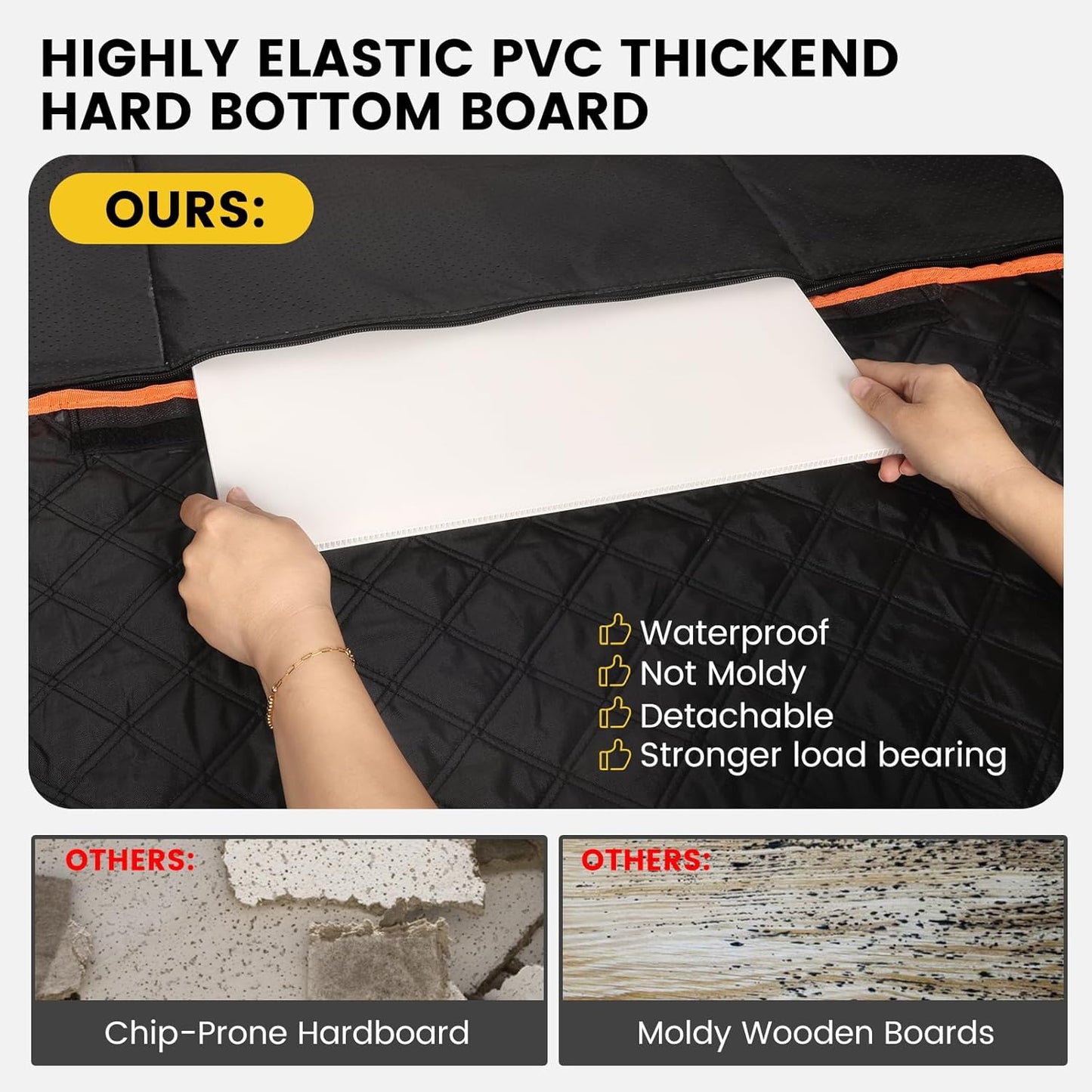 Back Seat Extender for Dogs - Holds 450lbs, Waterproof Dog Car Seat Cover for Back Seat with Hard Bottom for Cars SUVs Truck,Anti-Scratch No Slip Large Space Pet Backseat Protector,Black Orange